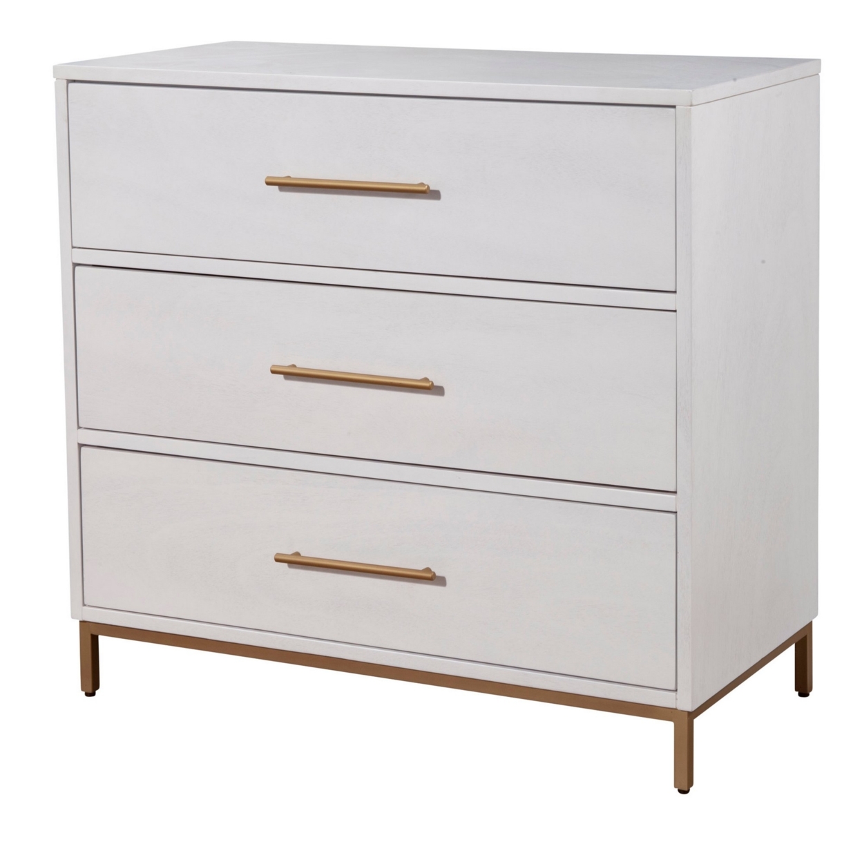 34 Inch 3 Drawer Wooden Chest With Metal Base, Small, White- Saltoro Sherpi