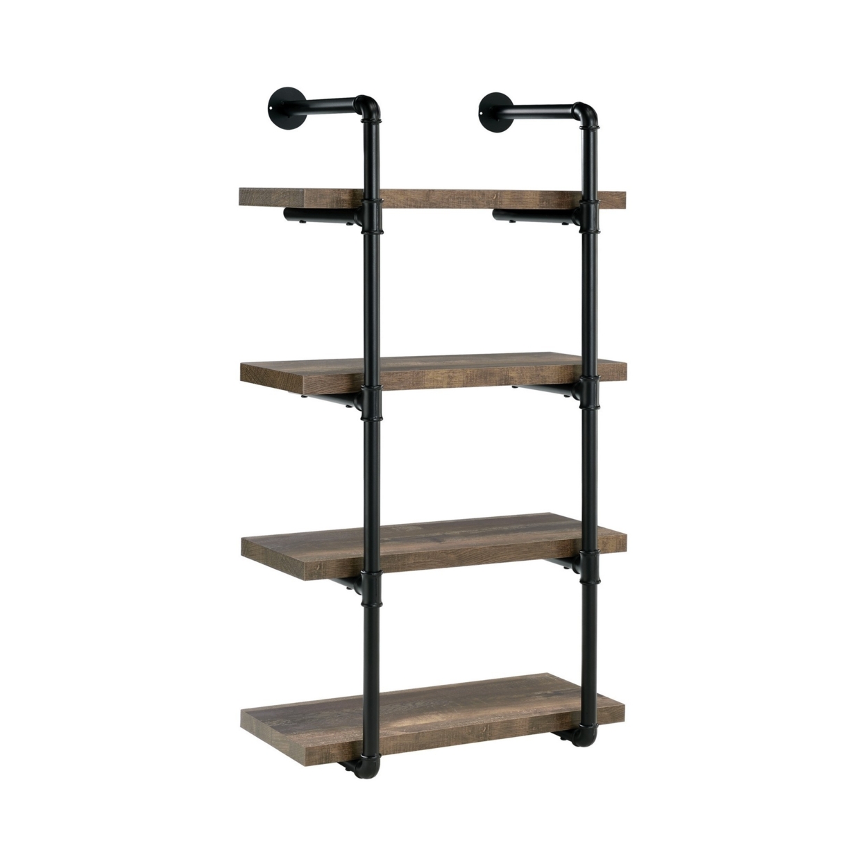 Wall Shelf With 4 Shelves And Piped Metal Frame, Brown And Black- Saltoro Sherpi
