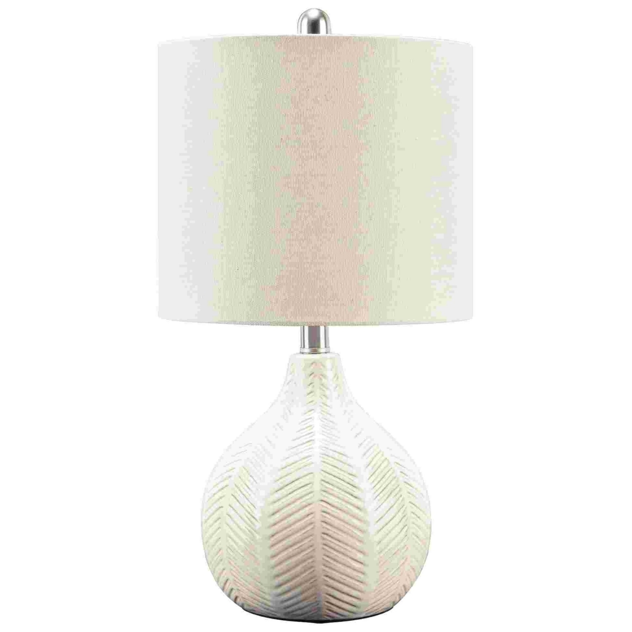 Table Lamp With Ceramic Herringbone Bellied Shape Base, White- Saltoro Sherpi