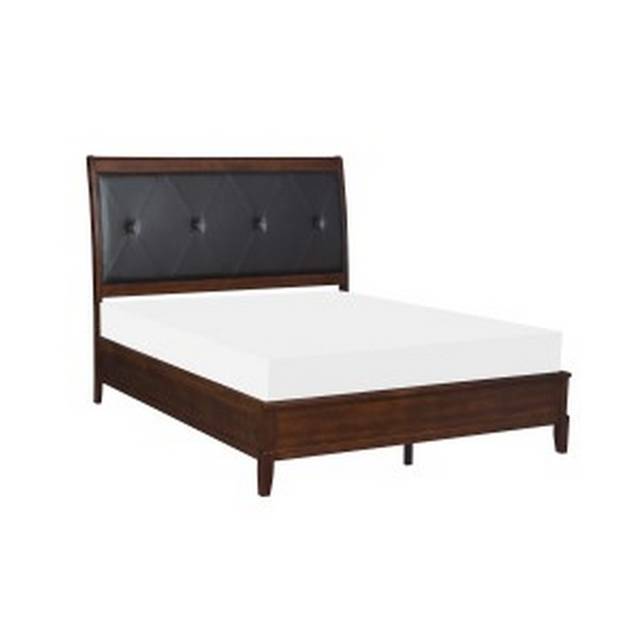 Hadly Classic Queen Sleigh Bed, Button Tufted Headboard, Black Faux Leather- Saltoro Sherpi