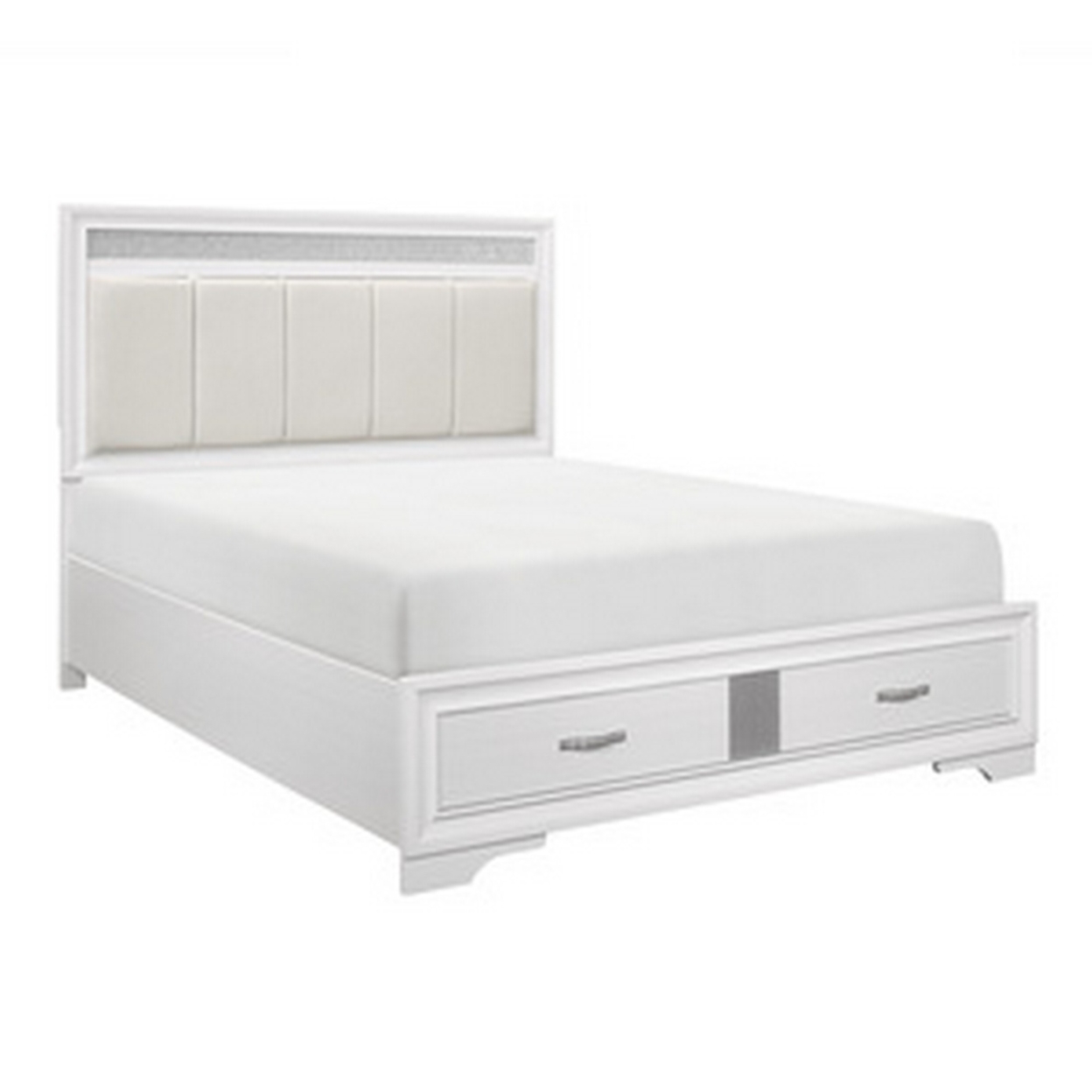 Ani Queen Platform Bed, Tufted Headboard, 2 Drawer Low Footboard, White- Saltoro Sherpi