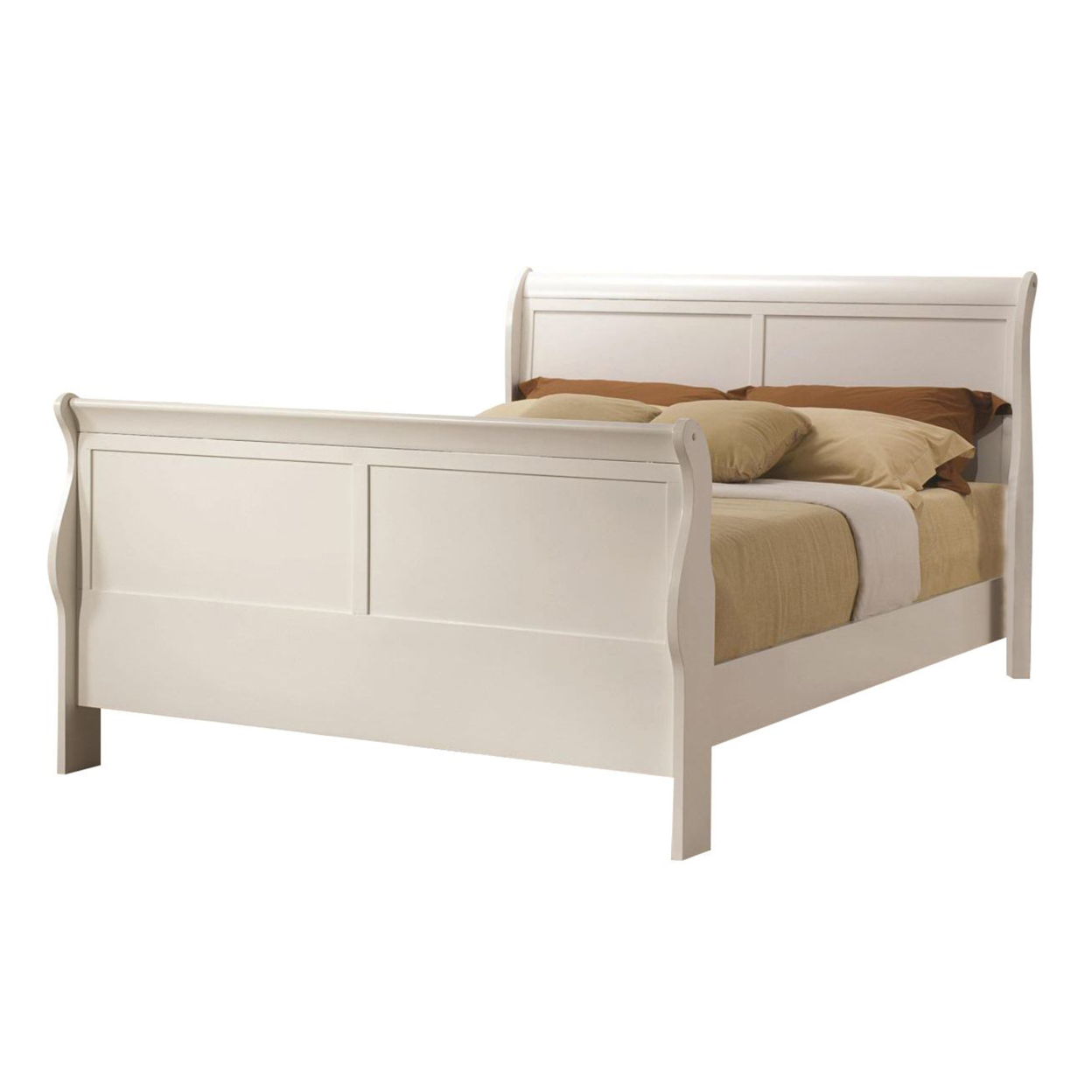Wood Twin Size Bed, Classic Design, Sleigh Headboard And Footboard, White- Saltoro Sherpi