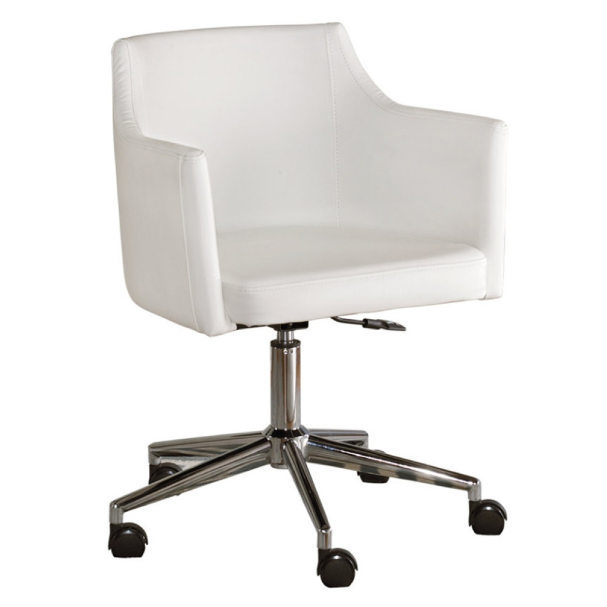 Faux Leather Upholster Metal Swivel Chair With Low Profile Back, White And Silver- Saltoro Sherpi