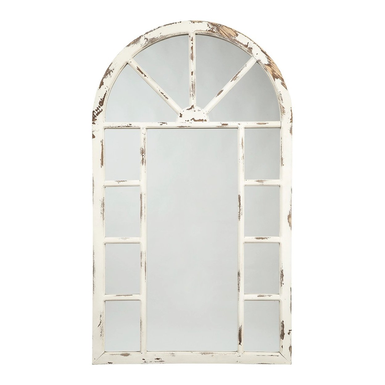 Wooden Window Pane Design Accent Mirror, Antique White- Saltoro Sherpi