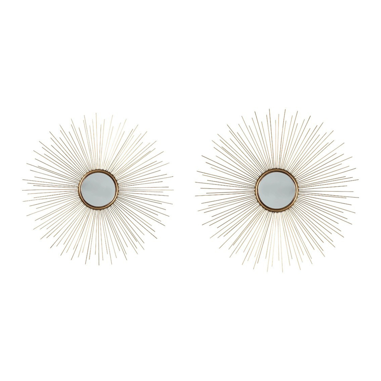Round Shaped Accent Mirror With Metal Spokes, Set Of 2, Gold- Saltoro Sherpi
