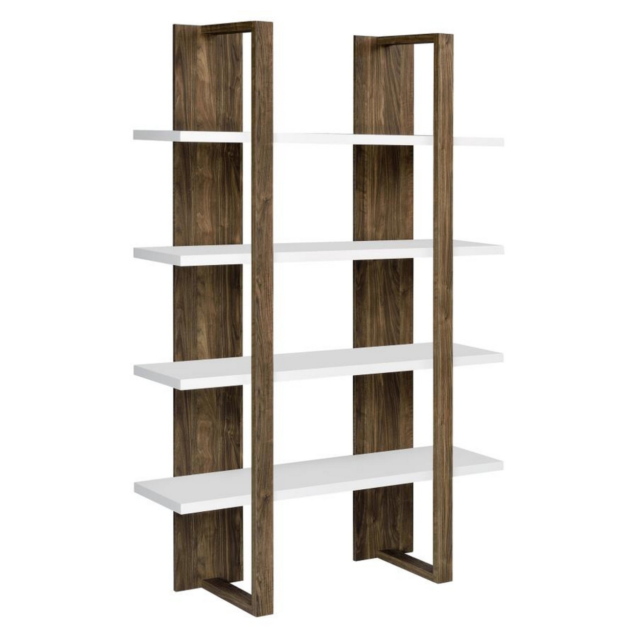 Bookcase With 4 Tier Shelves And Wooden Frame, Brown And White- Saltoro Sherpi