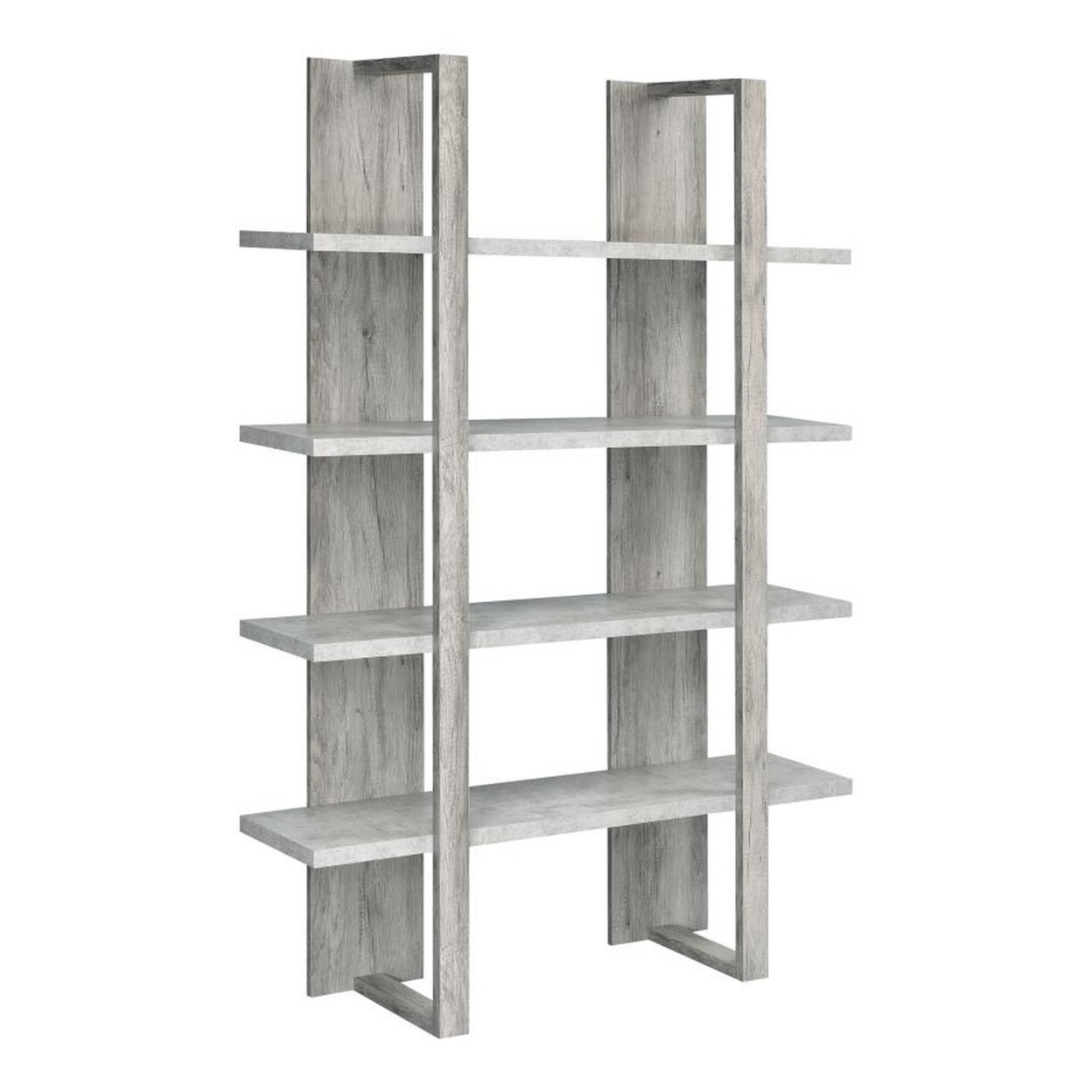 Bookcase With 4 Tier Shelves And Wooden Frame, Light Gray- Saltoro Sherpi