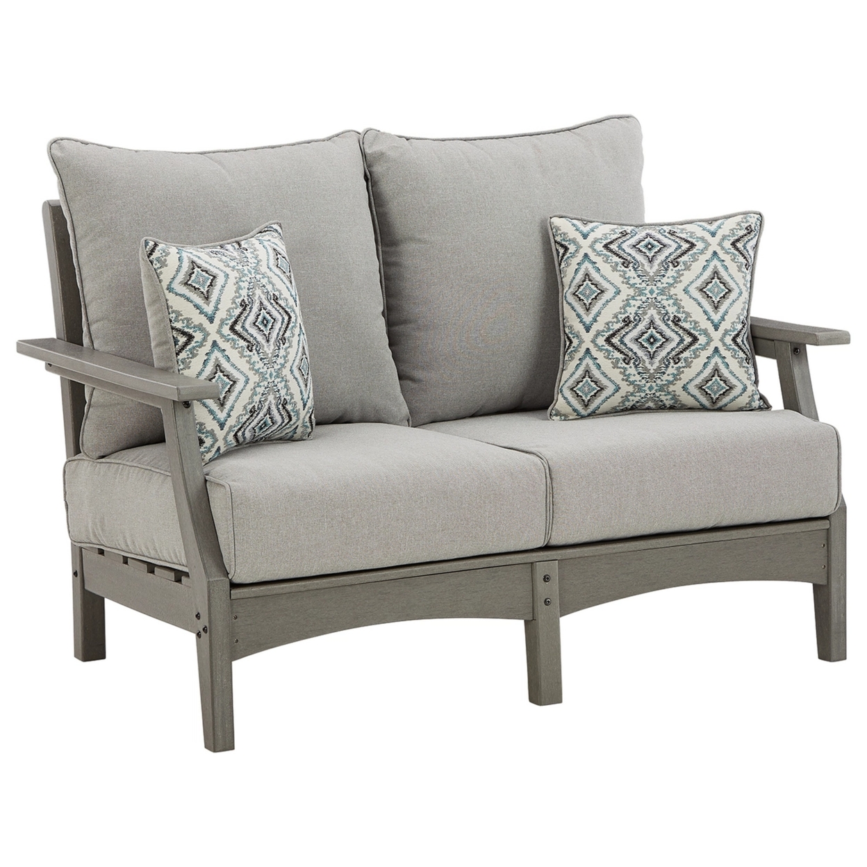 Outdoor Loveseat With Weather Resistant Fabric Cushions, Gray- Saltoro Sherpi