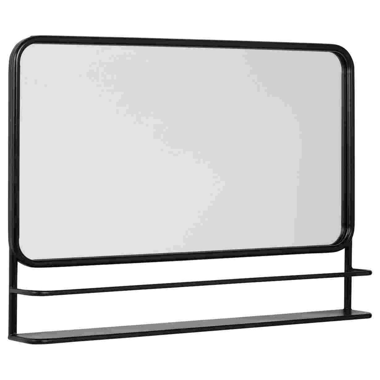 Accent Mirror With Metal Frame And Shelf, Black- Saltoro Sherpi
