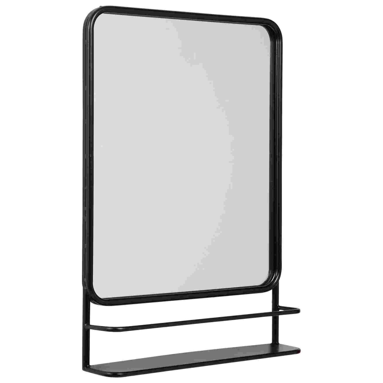 Accent Mirror With Sleek Metal Frame And Shelf, Black- Saltoro Sherpi