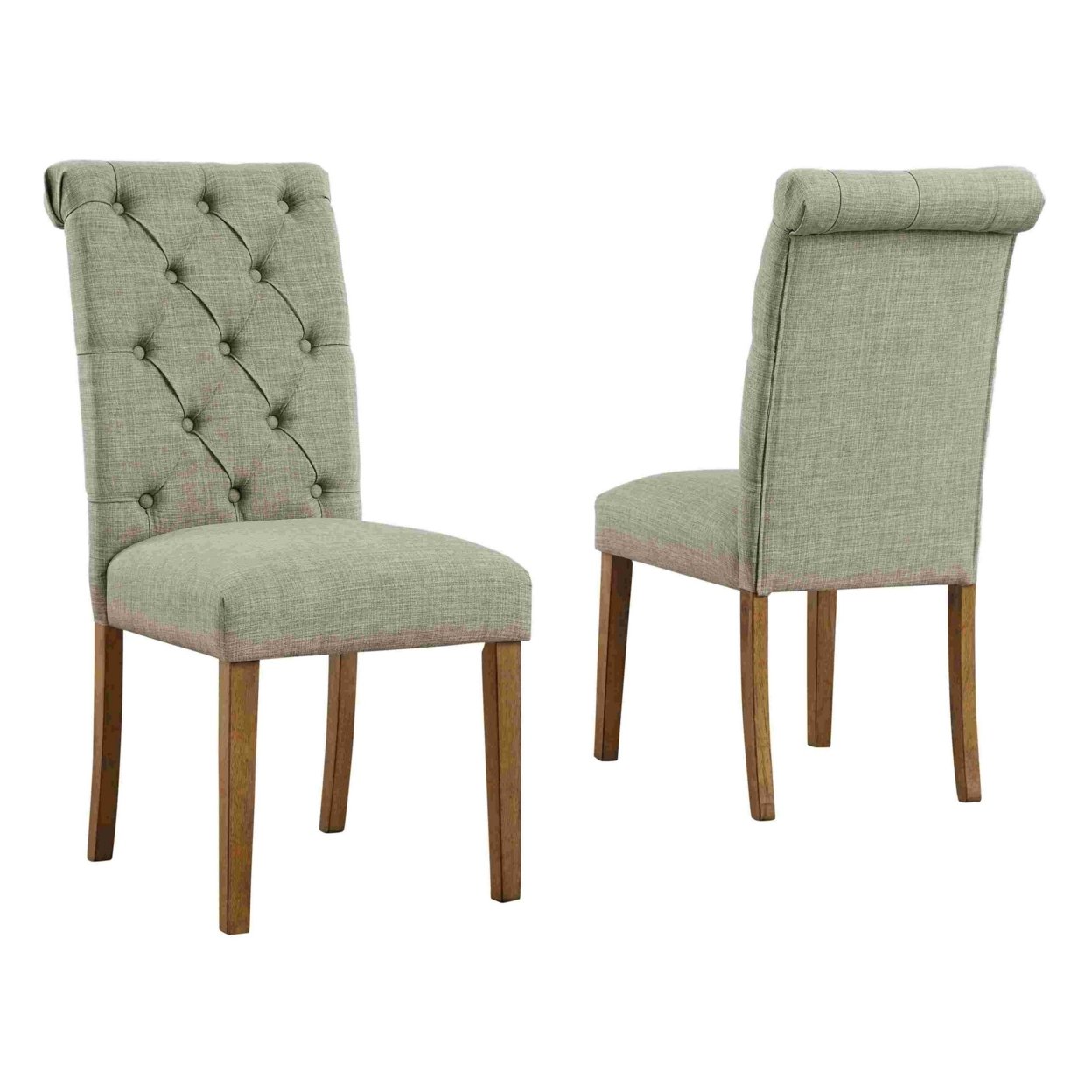 Side Chair With Button Tufted Back And Rolled Top, Set Of 2, Gray- Saltoro Sherpi