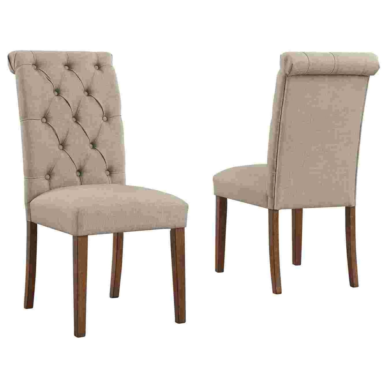 Side Chair With Button Tufted Back And Rolled Top, Set Of 2, Beige- Saltoro Sherpi