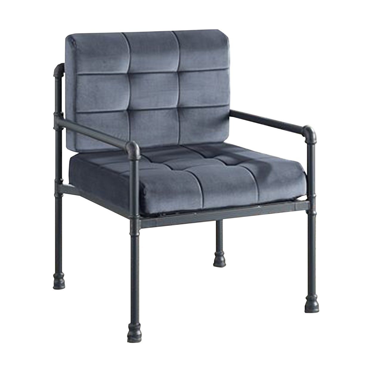 Accent Chair With Tufted Velvet Seat And Metal Frame, Gray- Saltoro Sherpi