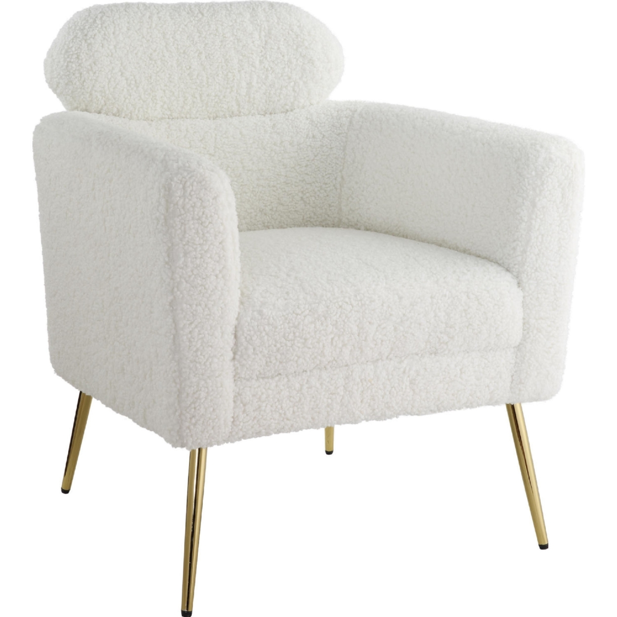Accent Chair With Textured Fabric And Sleek Metal Legs, White And Gold- Saltoro Sherpi