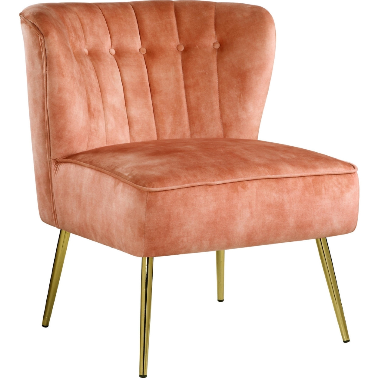 Accent Chair With Curved Tufted Back, Orange And Gold- Saltoro Sherpi