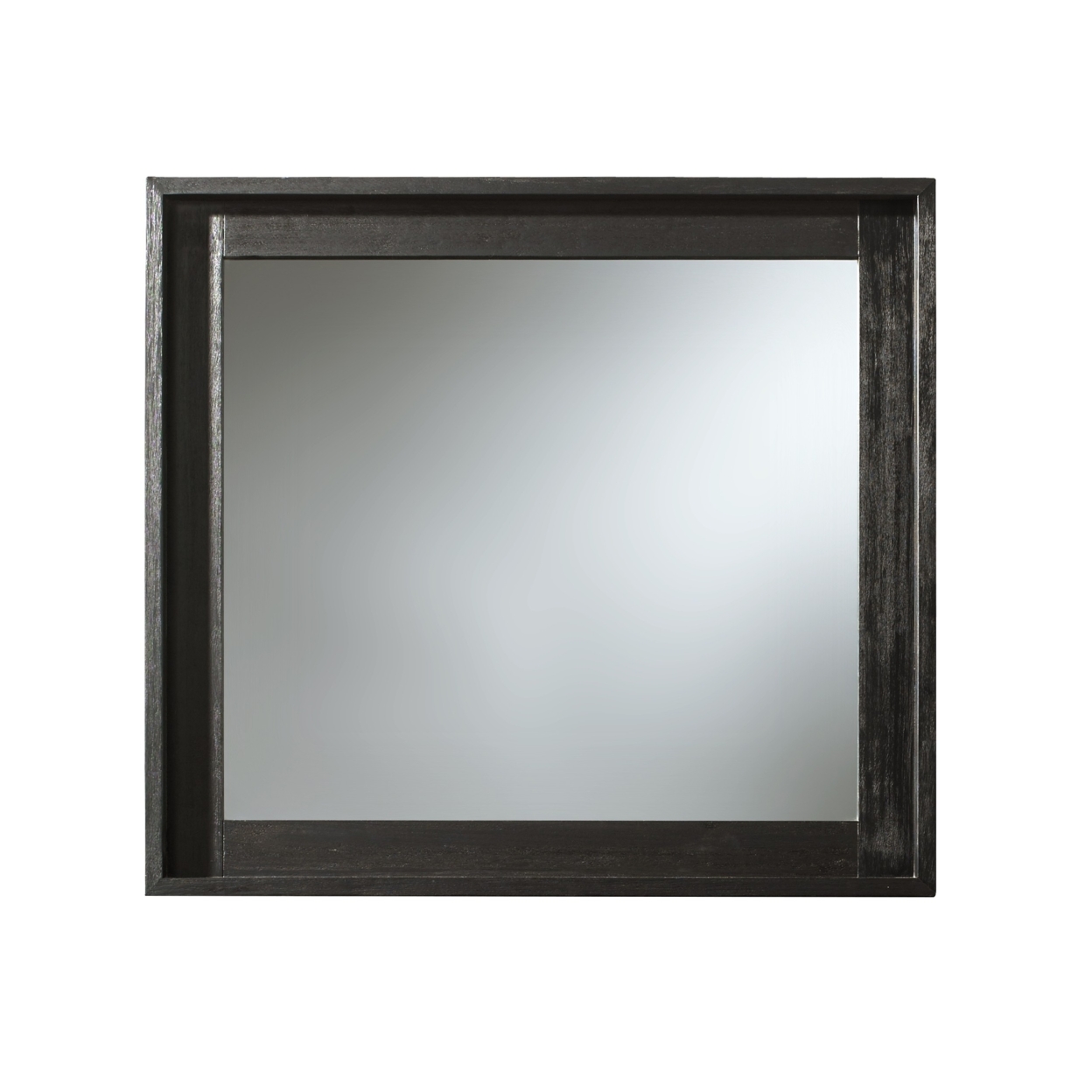 Carl 42 Inch Wood Wall Dresser Mirror, Rectangular Molded Frame, Oak Black- Saltoro Sherpi