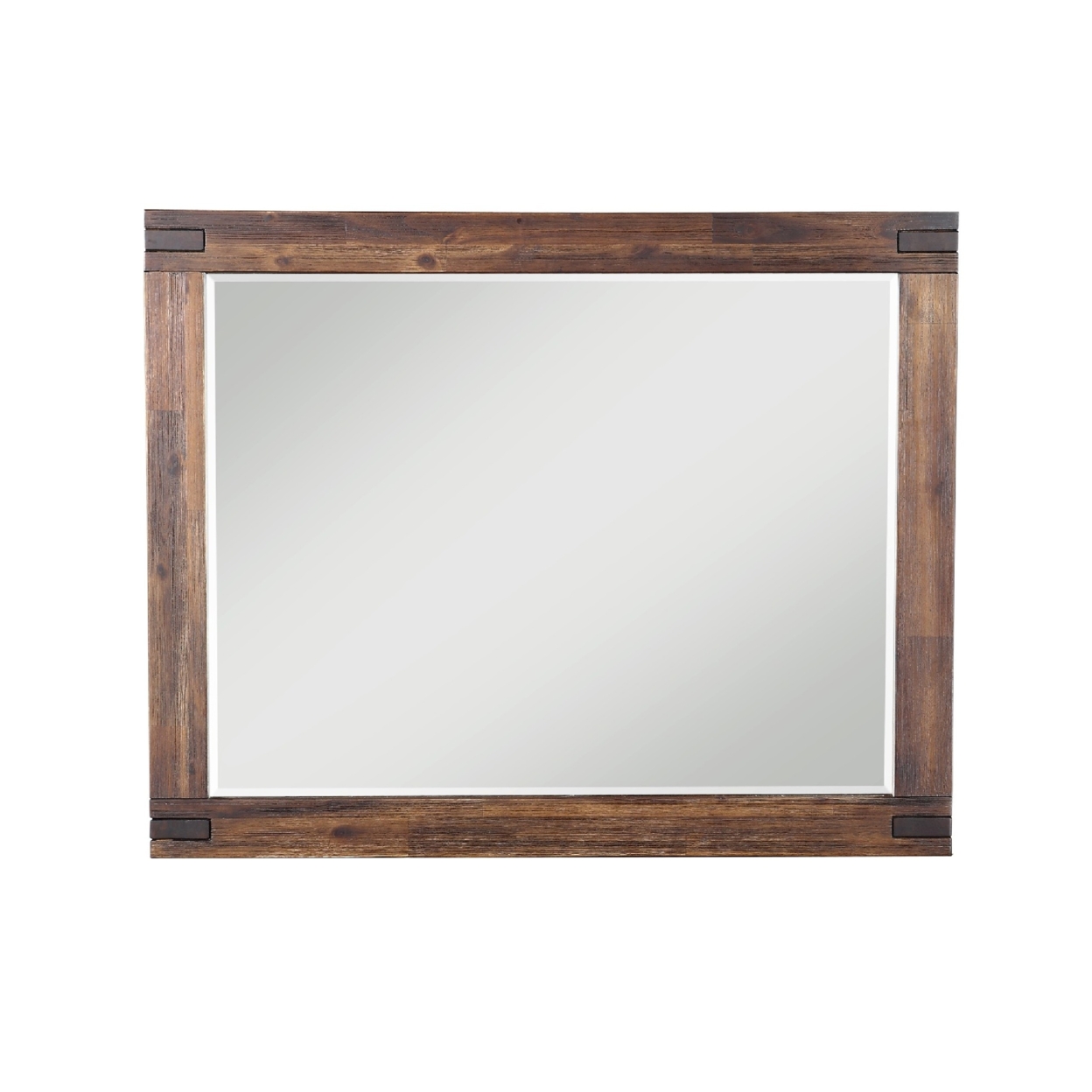 Pim 48 Inch Solid Wood Dresser Mirror With Metal Brackets, Rustic Brown- Saltoro Sherpi