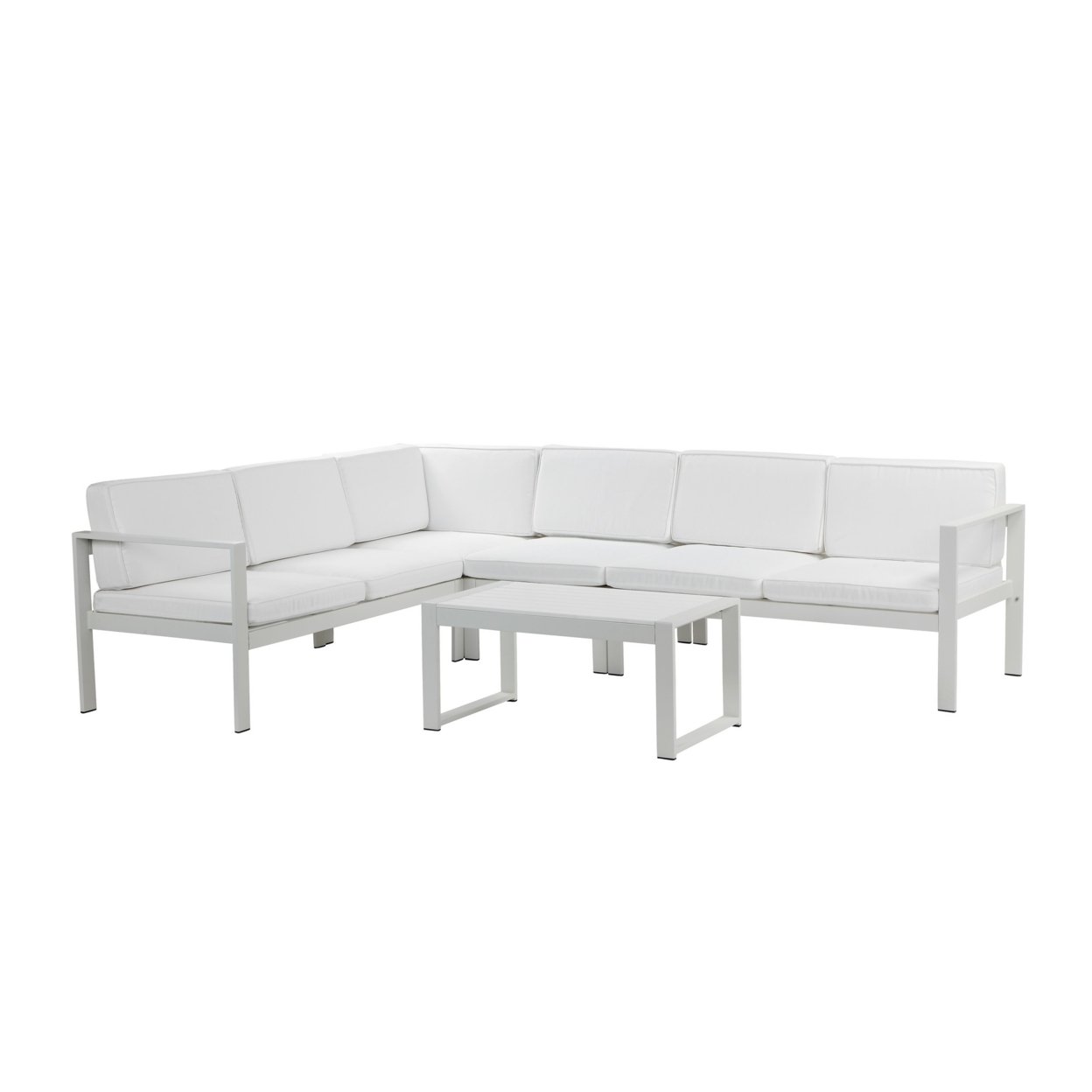 4 Piece Fabric Upholstered Sectional Sofa With Table, White- Saltoro Sherpi