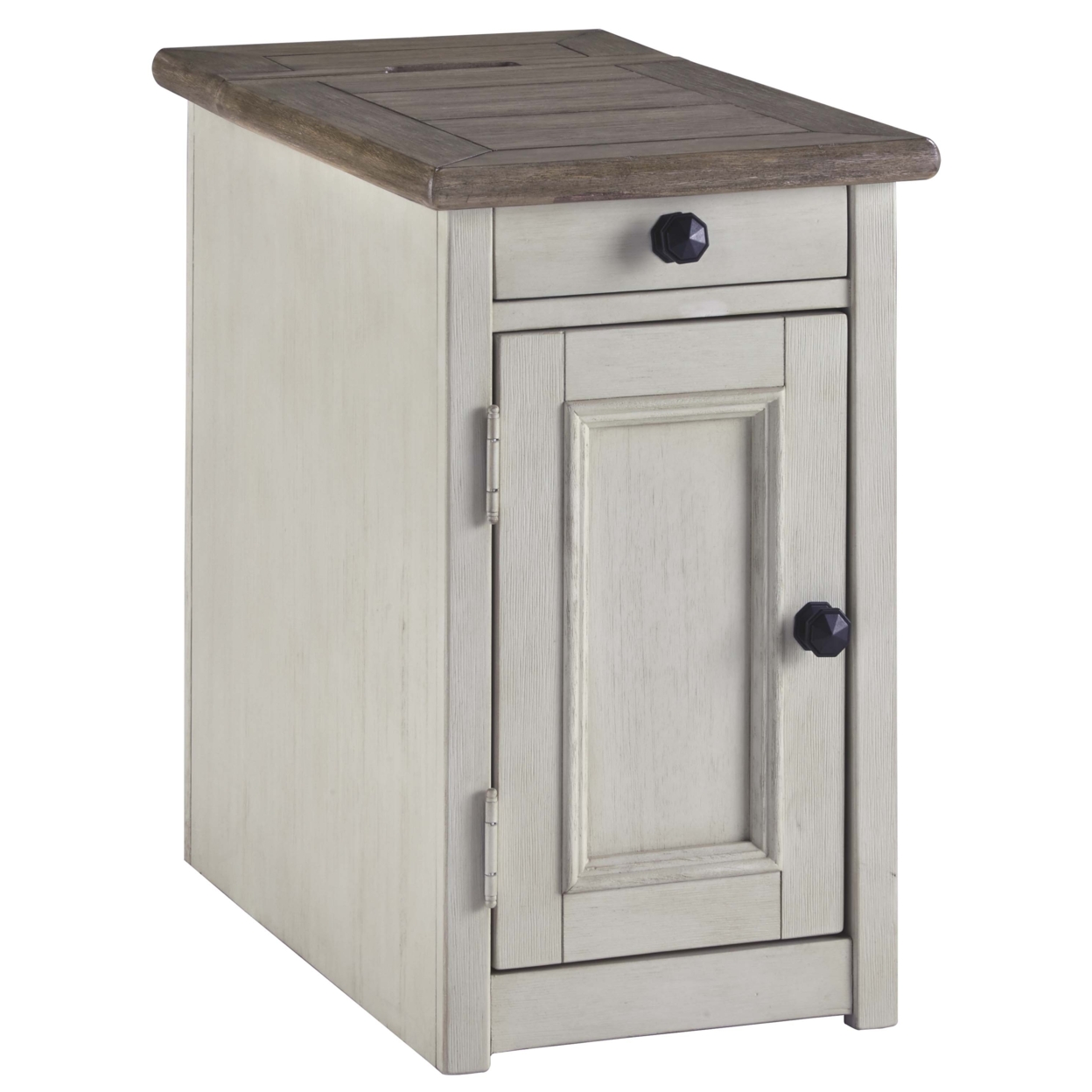 Chair Side End Table With 1 Cabinet And Pull Out Tray, White And Brown- Saltoro Sherpi