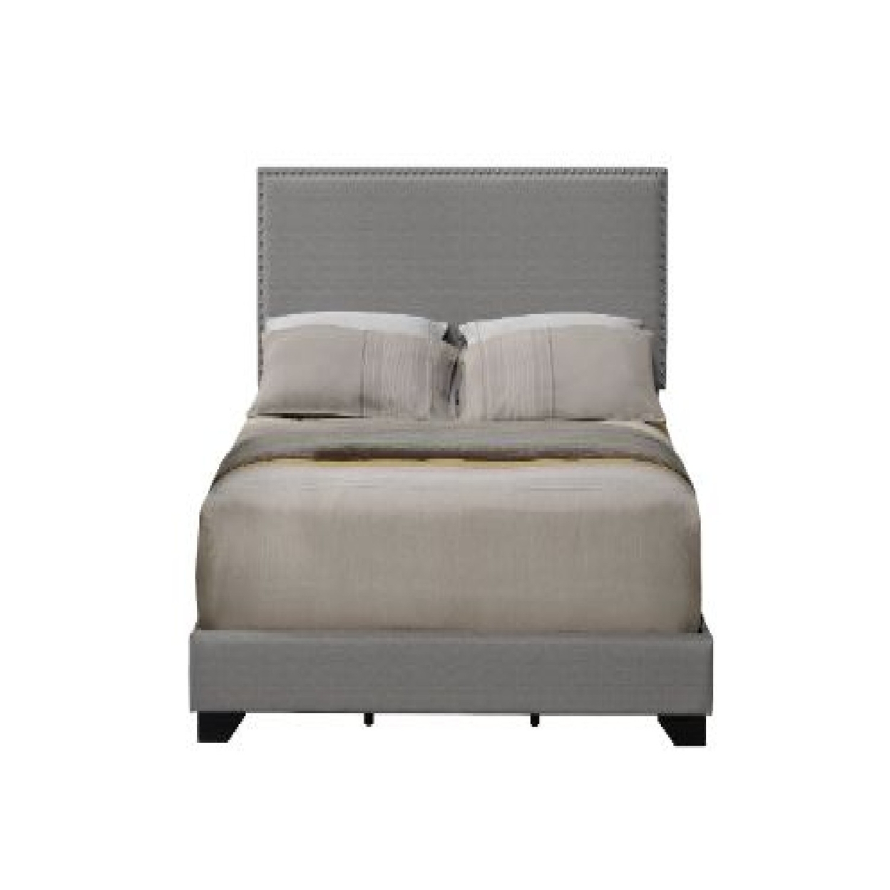 Queen Size Bed With Fabric Upholstery And Nailhead Accent, Gray- Saltoro Sherpi