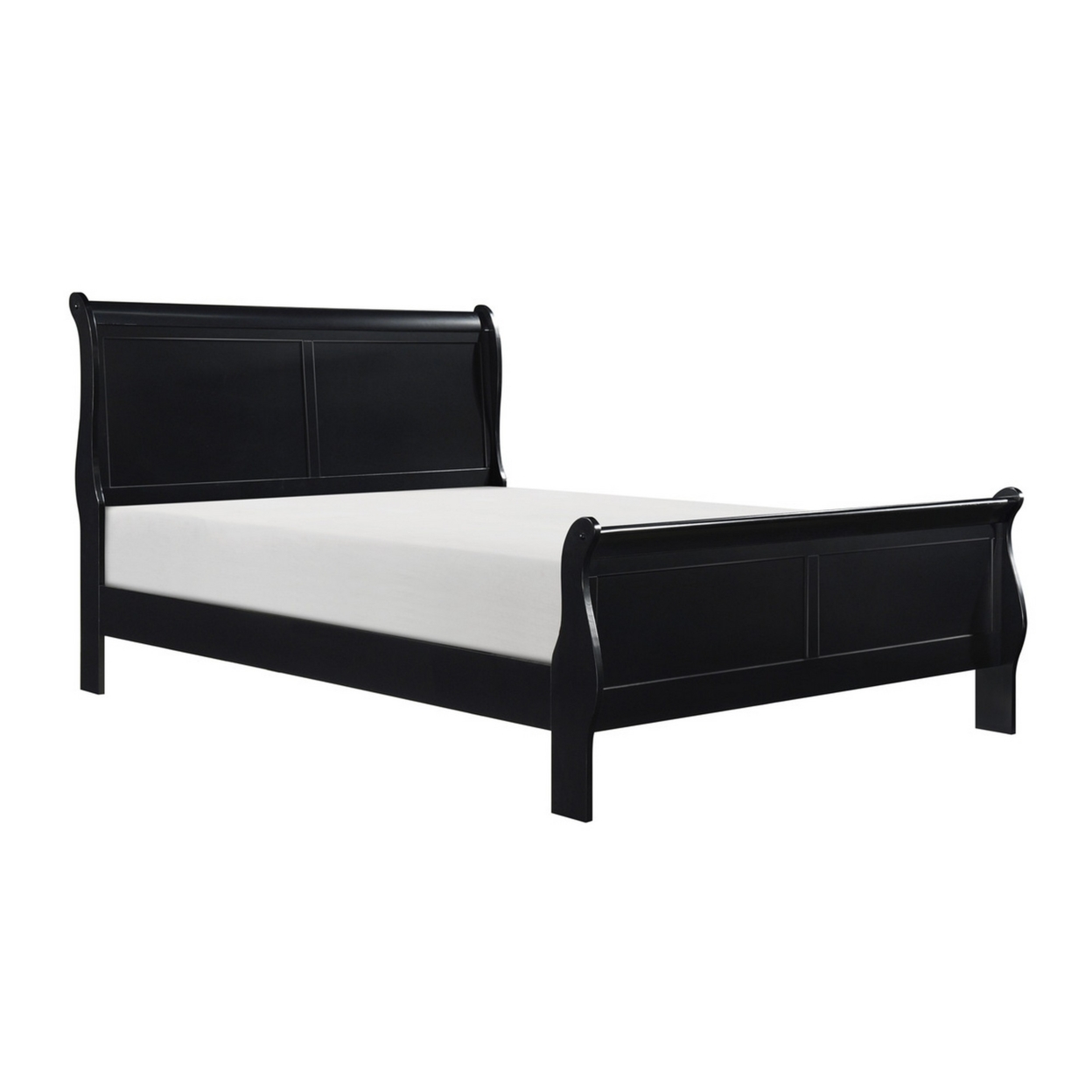 Gage Traditional Queen Size Sleigh Bed, Wood Frame, Bold Jet Black Finish- Saltoro Sherpi