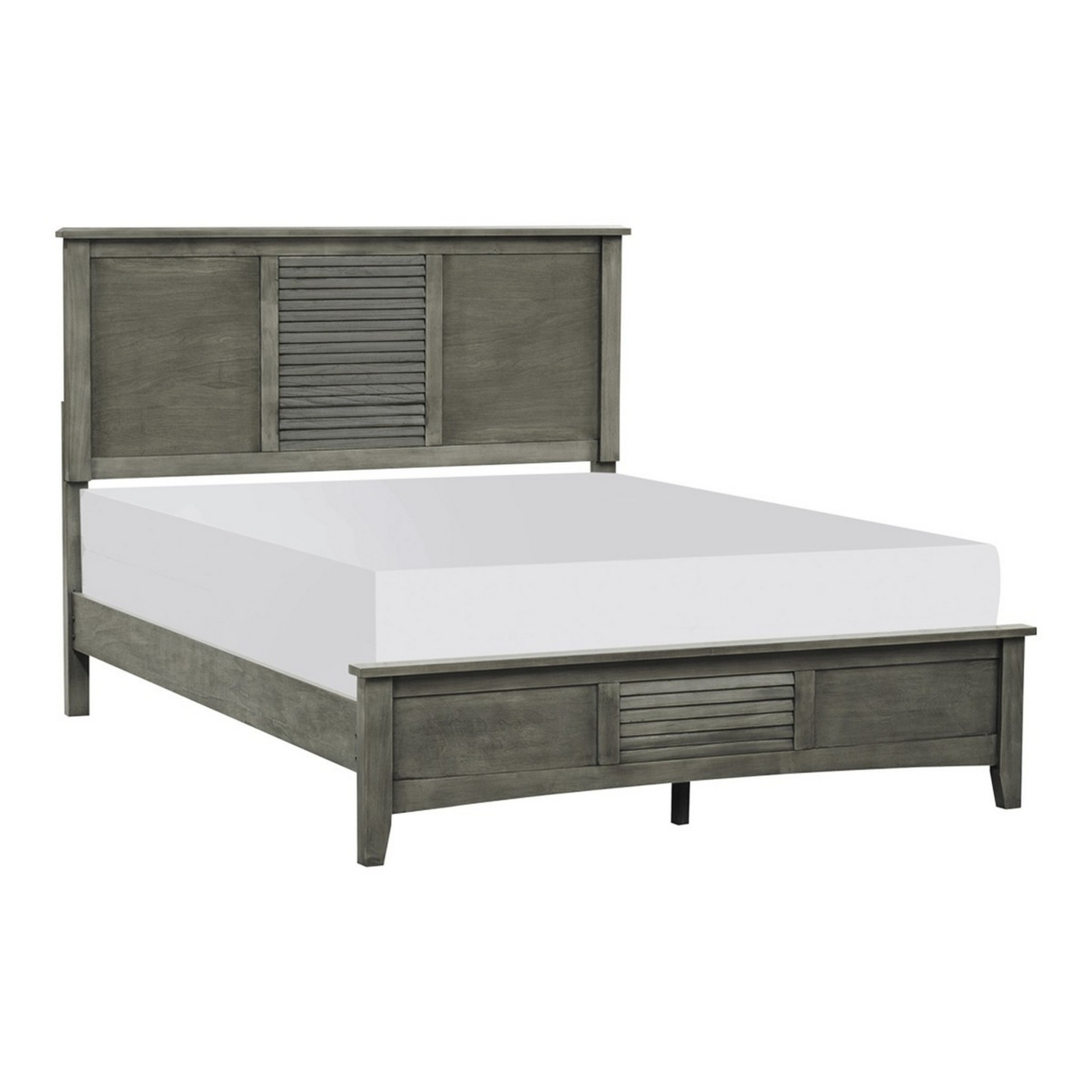 Transitional Queen Size Bed, Headboard, Louvered Panel Design, Gray Finish- Saltoro Sherpi