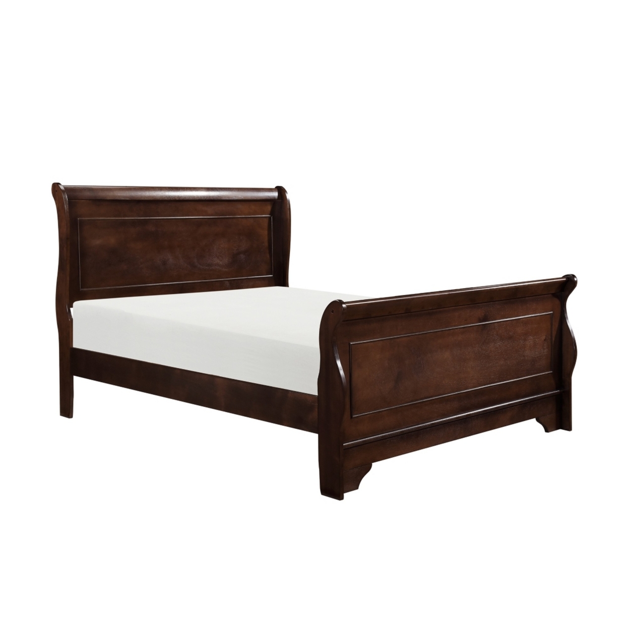 Transitional Queen Sleigh Style Bed, Dark Wood Frame, Cherry Brown Finish- Saltoro Sherpi