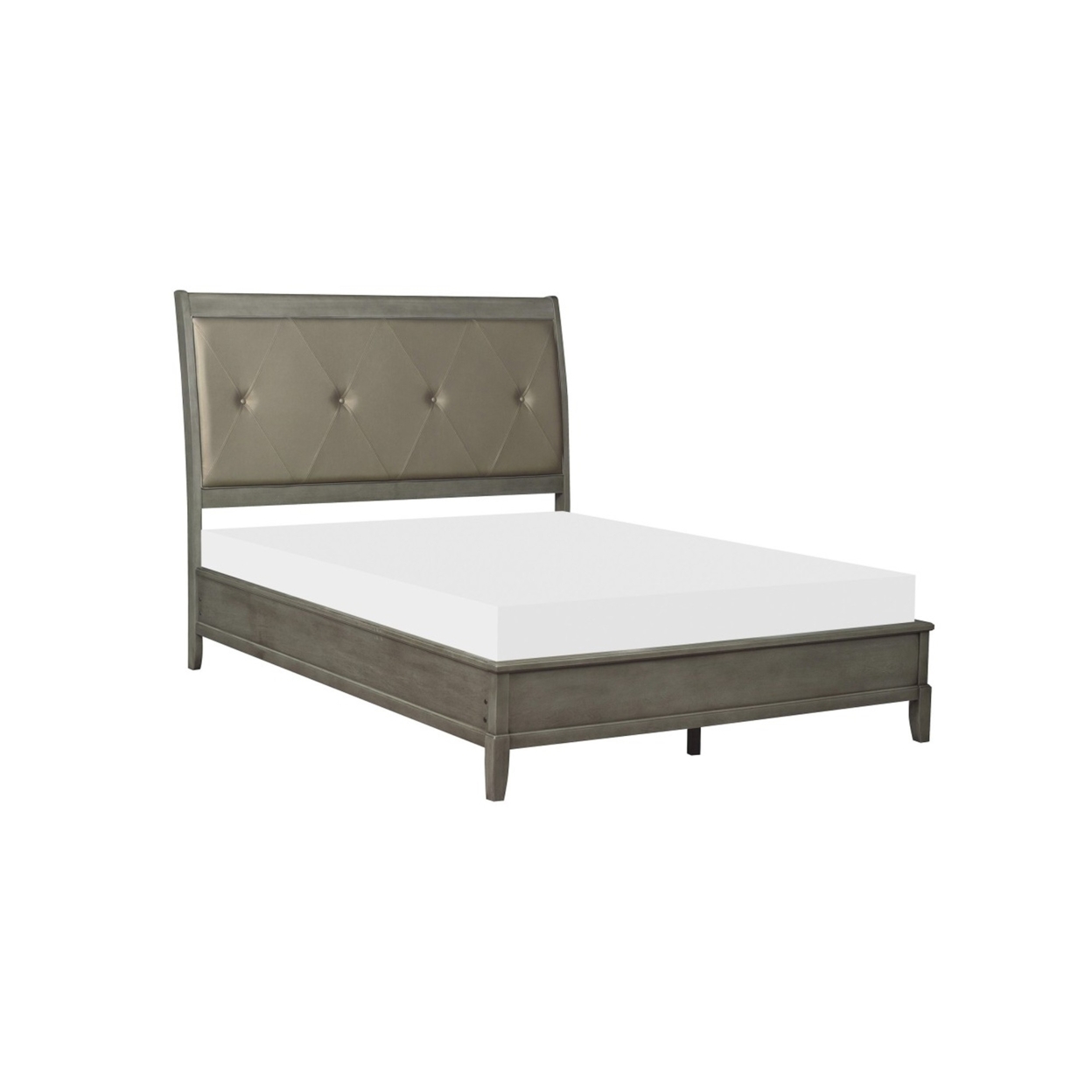 Hadly Classic Queen Sleigh Bed, Button Tufted Headboard, Gray Faux Leather- Saltoro Sherpi
