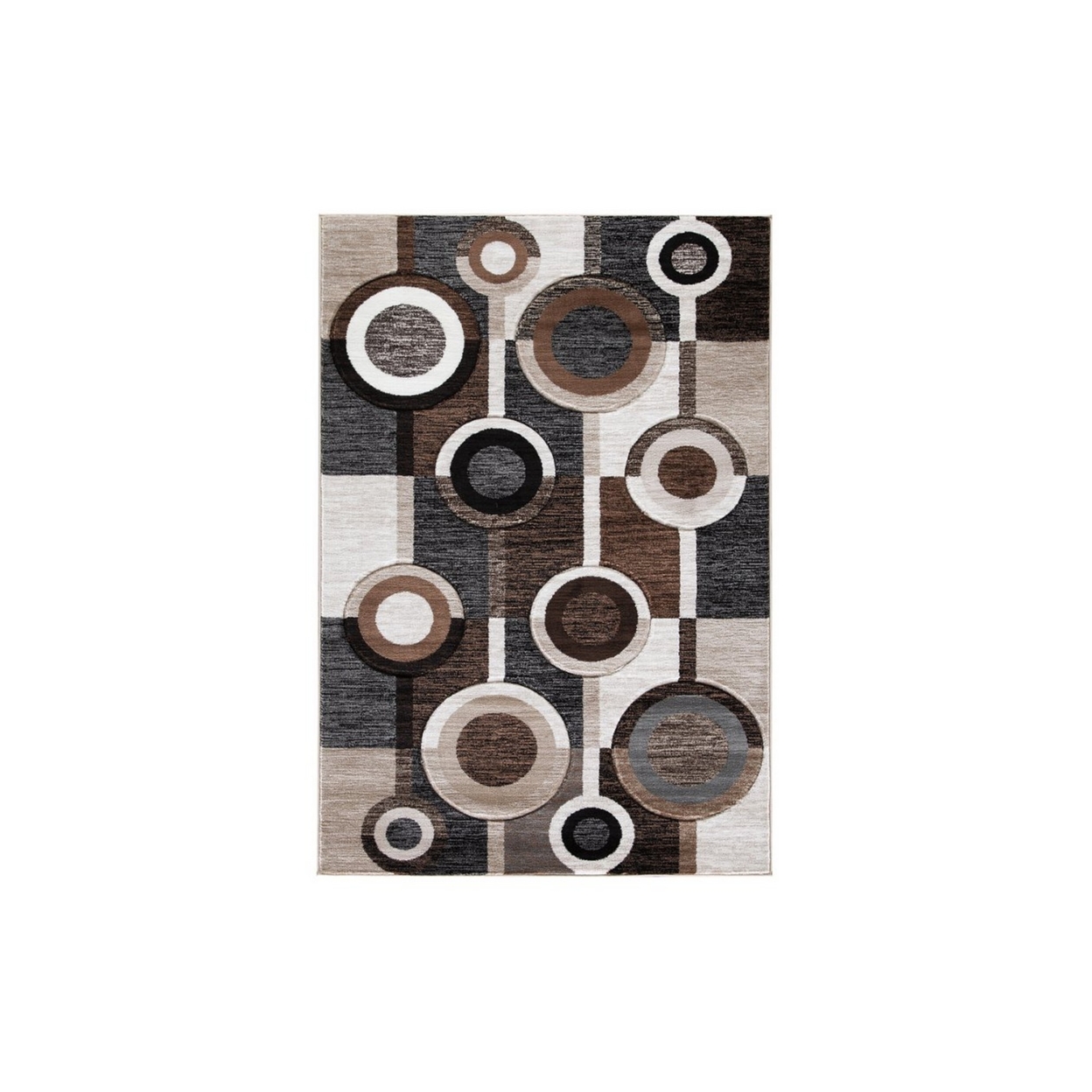 Machine Woven Fabric Rug With Circular Pattern, Medium, Brown And Cream- Saltoro Sherpi