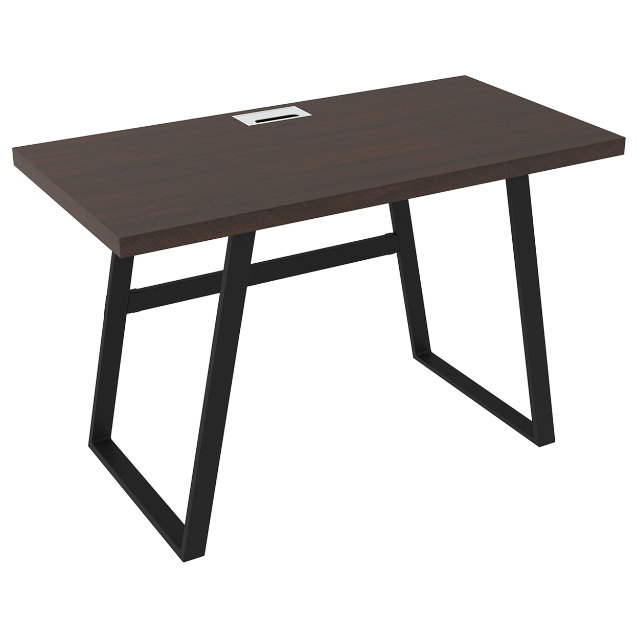 Rectangular Top Wooden Writing Desk With Metal Base, Dark Brown And Black- Saltoro Sherpi