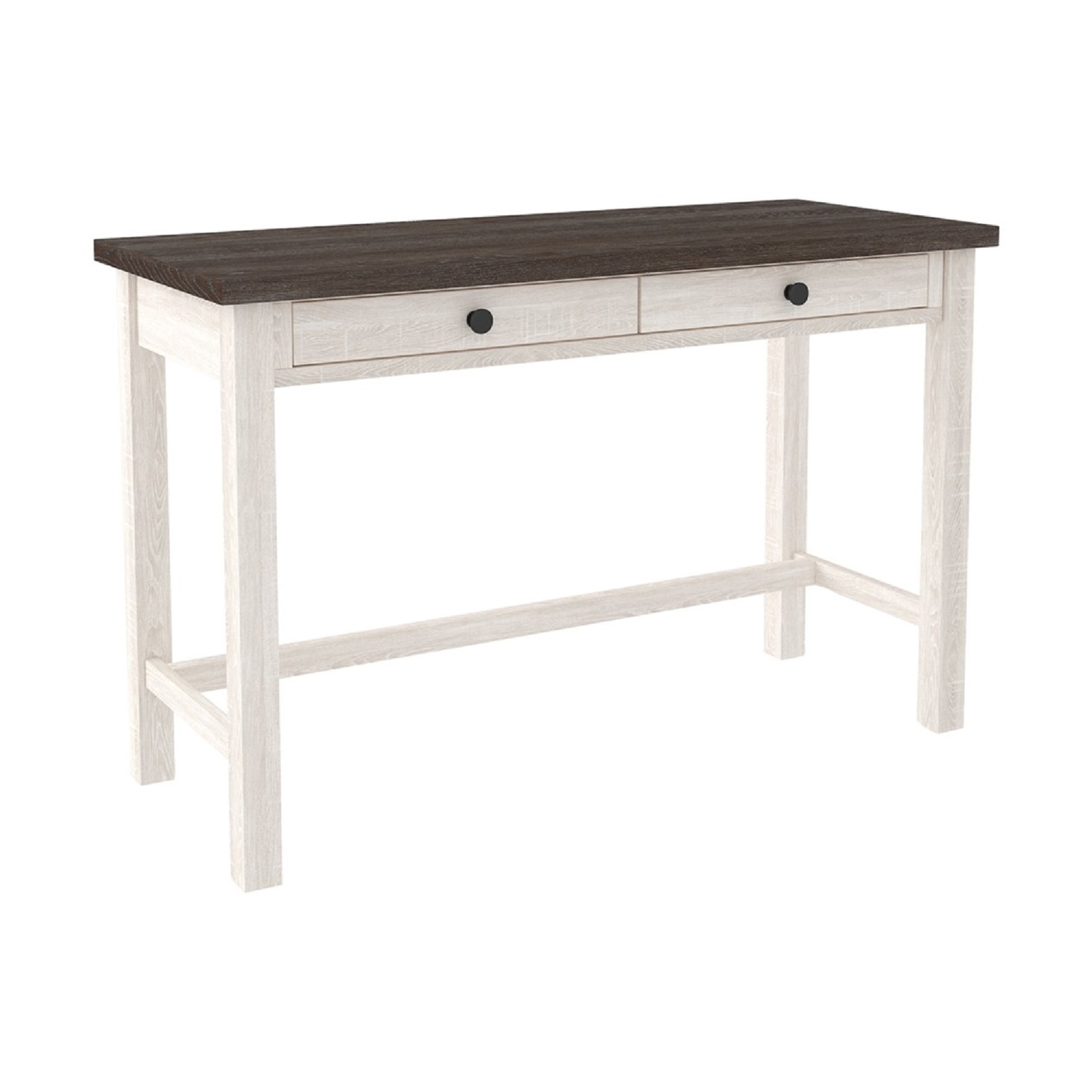 Wooden Writing Desk With Block Legs And 2 Storage Drawers, Gray And White- Saltoro Sherpi