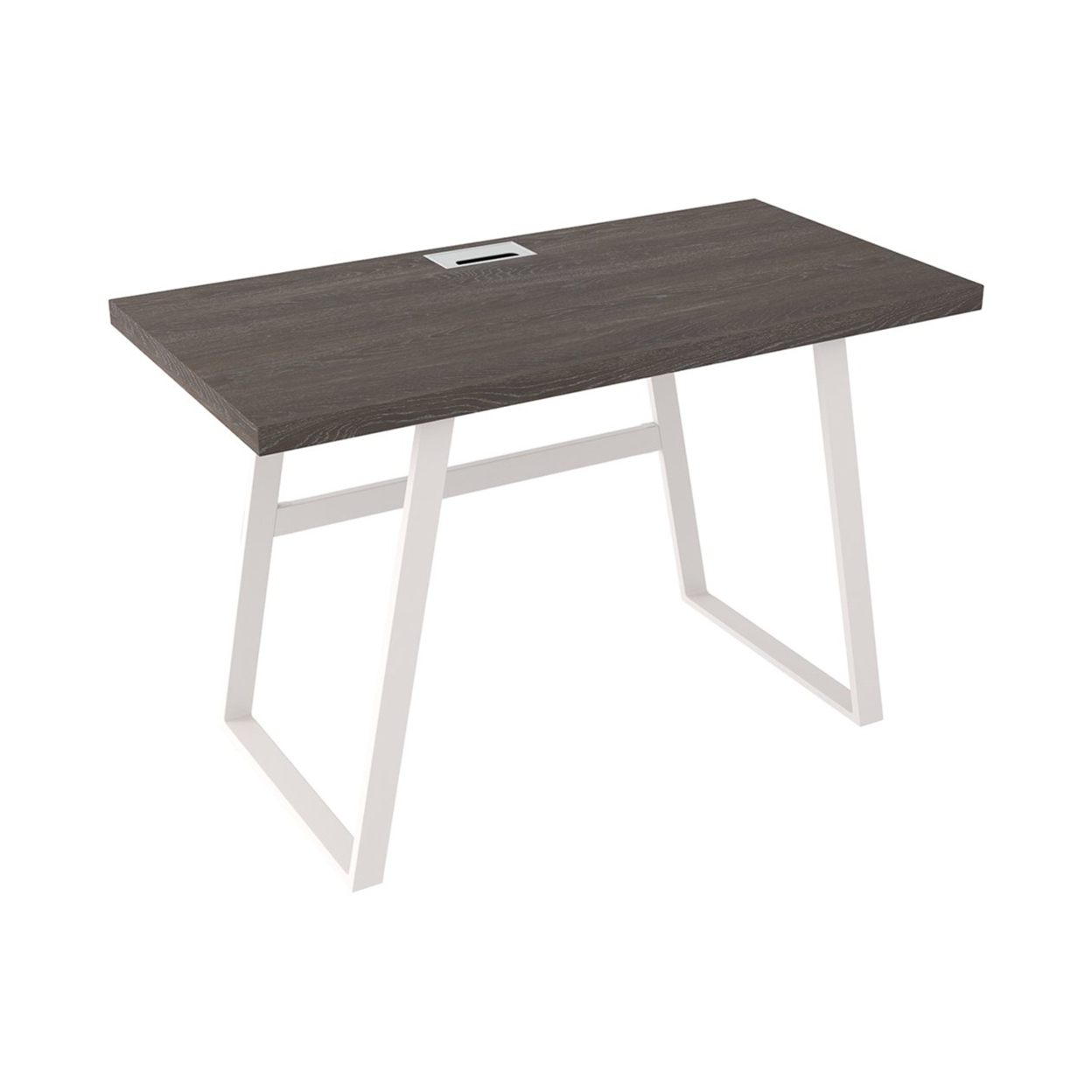 Wooden Writing Desk With Metal Base And Rectangular Top, Gray And White- Saltoro Sherpi