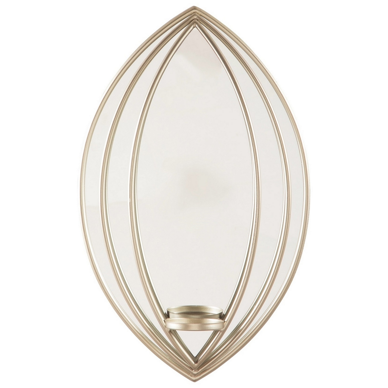 Caged Oval Metal Wall Sconce With Mirror Insert, Silver- Saltoro Sherpi