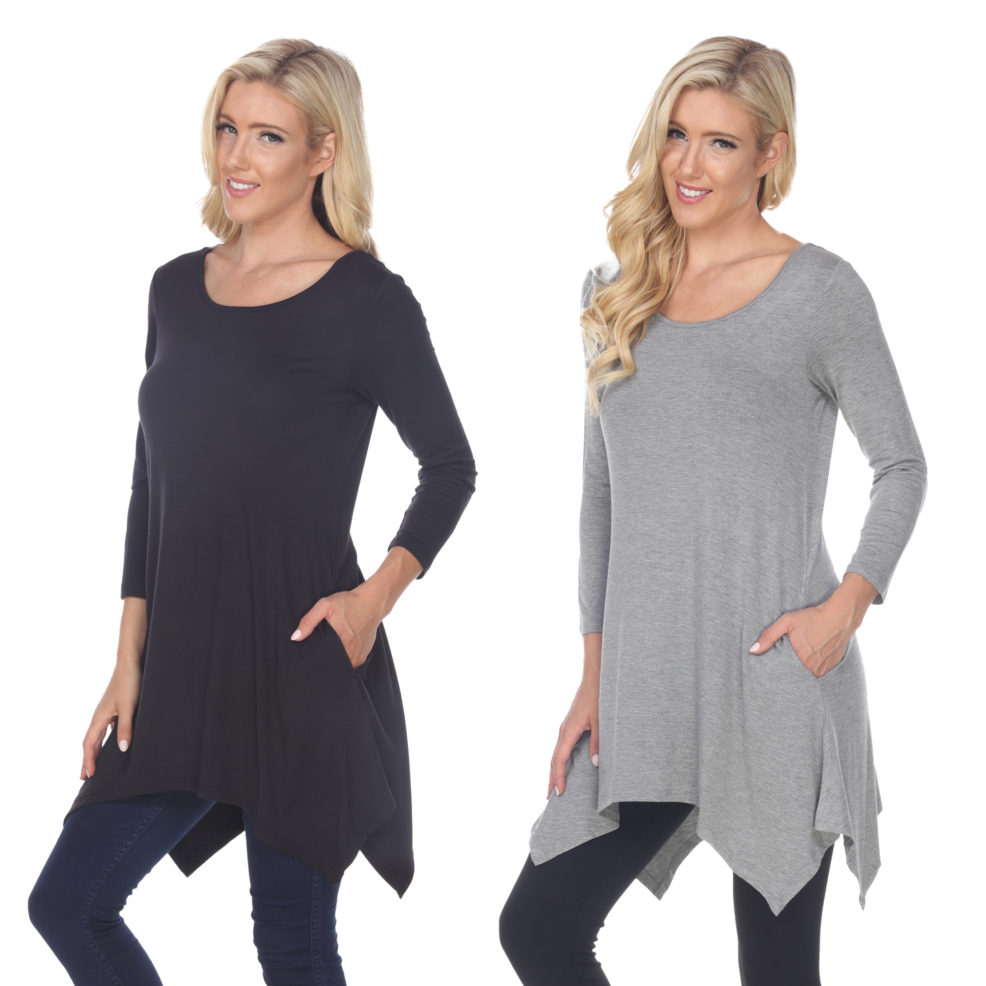 White Mark Women's Pack Of 2 Black Tunic Top - Black, Charcoal, Small