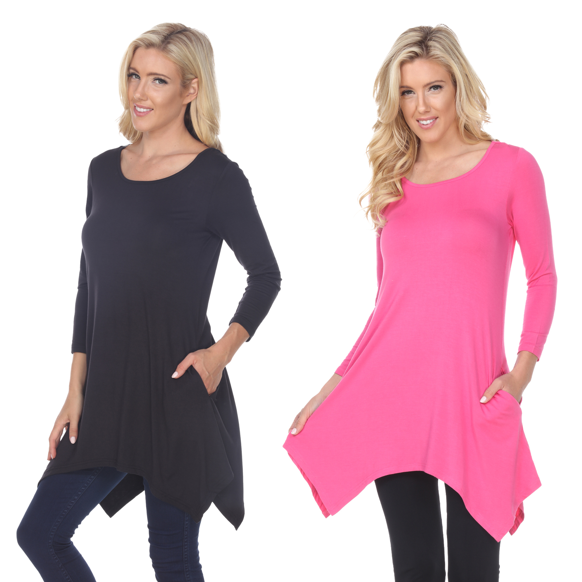 White Mark Women's Pack Of 2 Black Tunic Top - Black, Red, X-Large