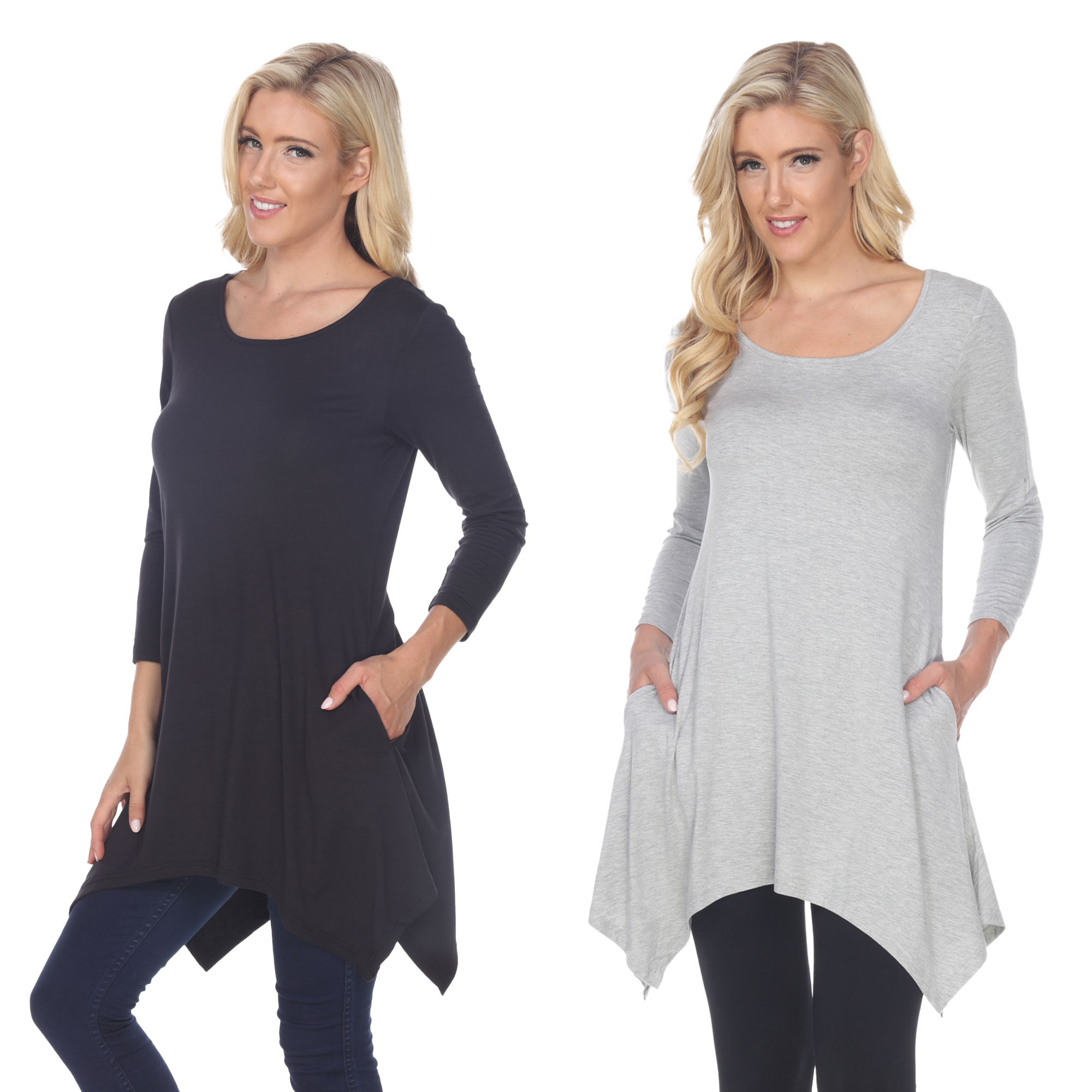 White Mark Women's Pack Of 2 Black Tunic Top - Black, Charcoal, X-Large
