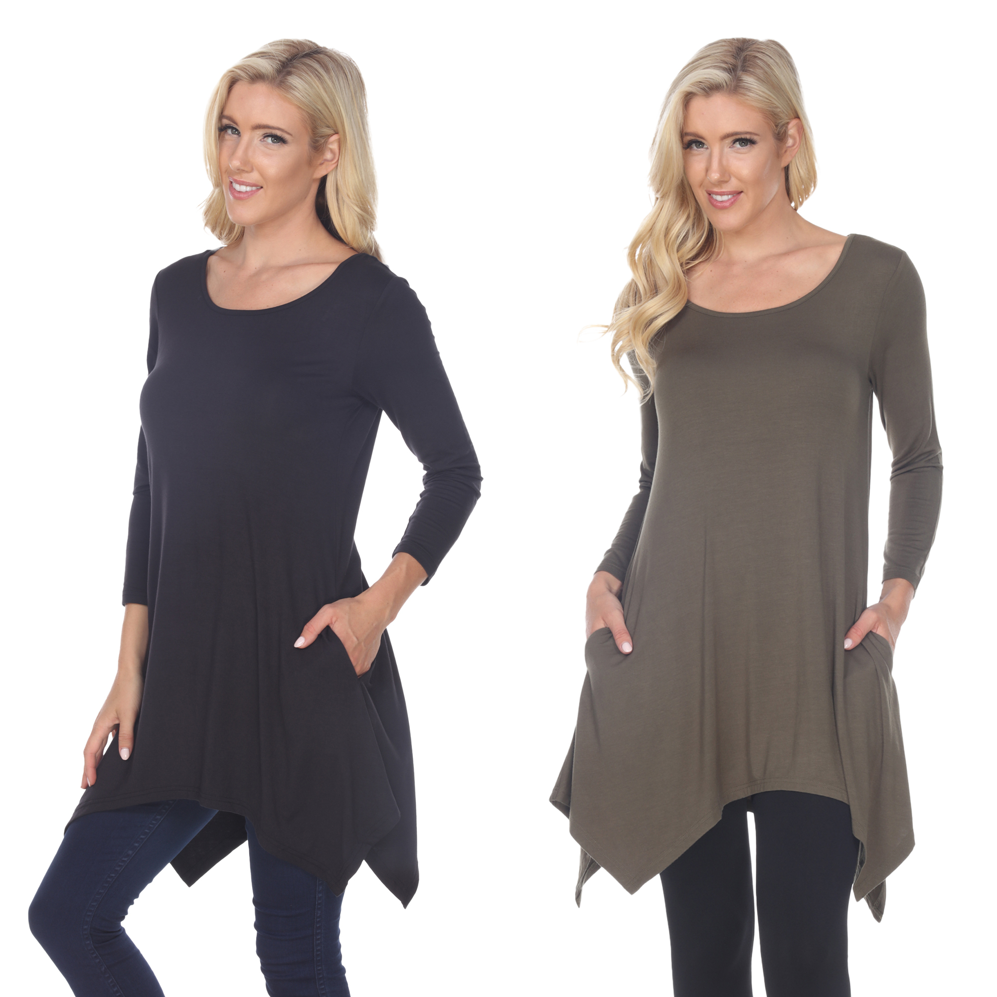 White Mark Women's Pack Of 2 Black Tunic Top - Black, Olive, Small