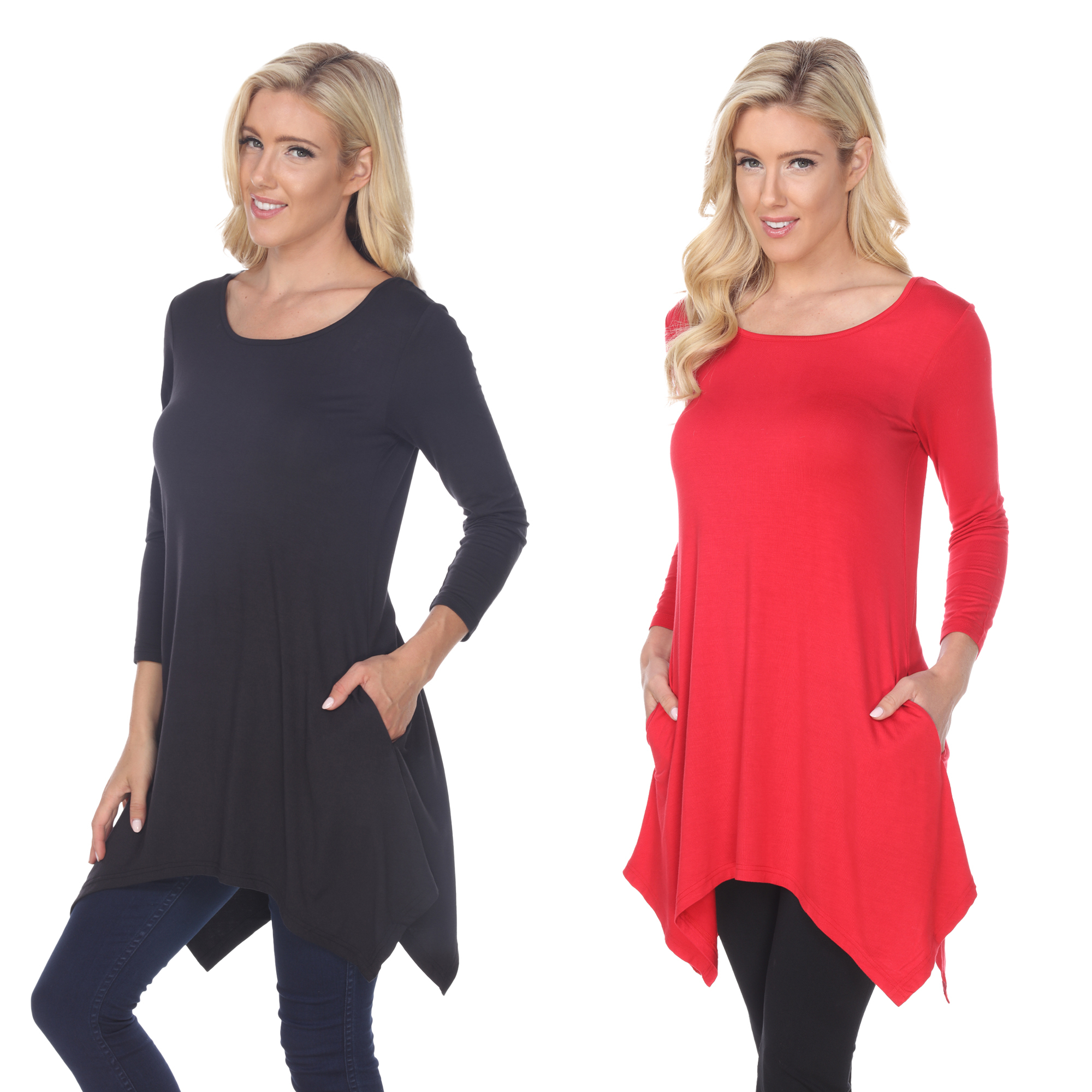 White Mark Women's Pack Of 2 Black Tunic Top - Black, Red, Small