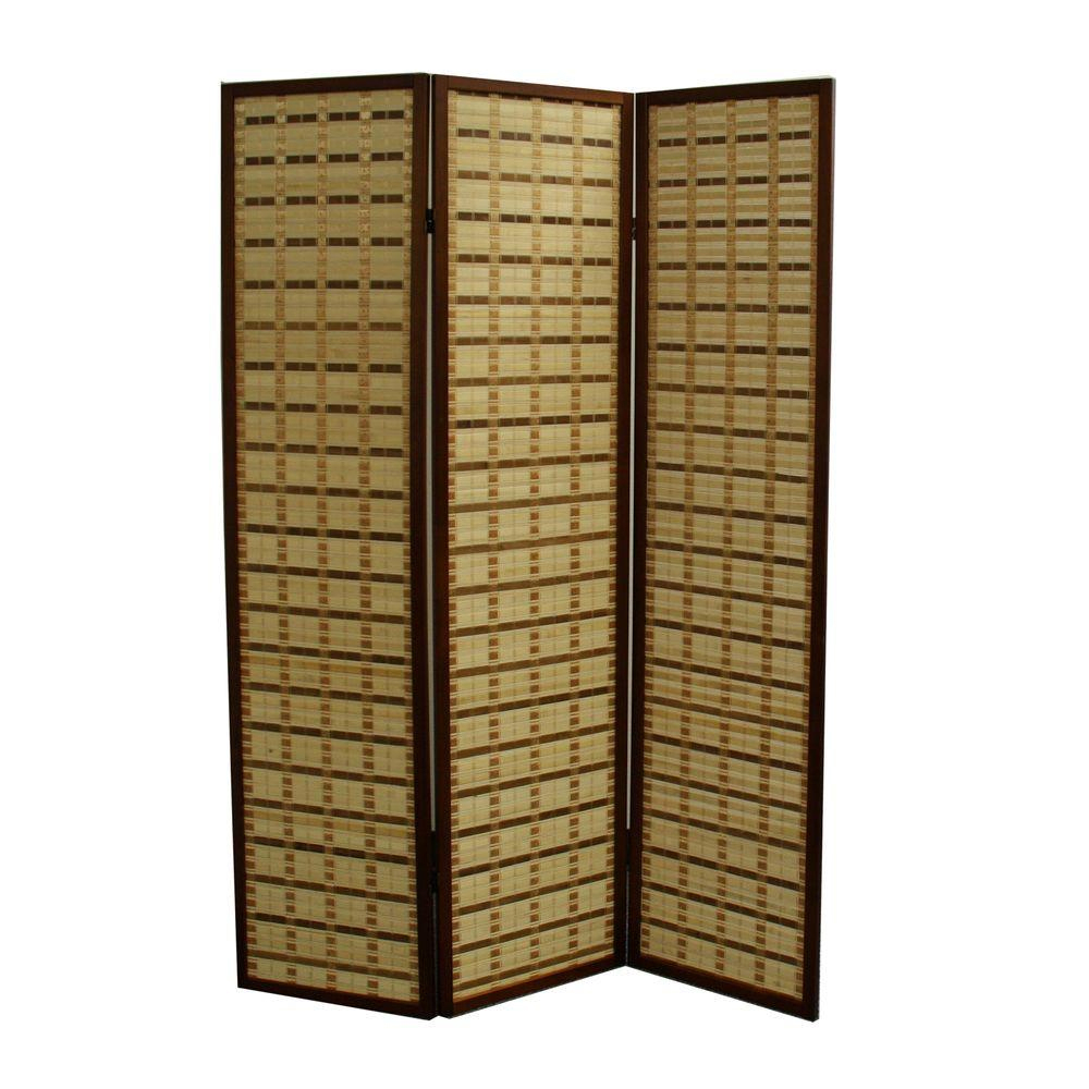 Wood And Bamboo Two Tone 3 Panel Room Divider, Brown- Saltoro Sherpi