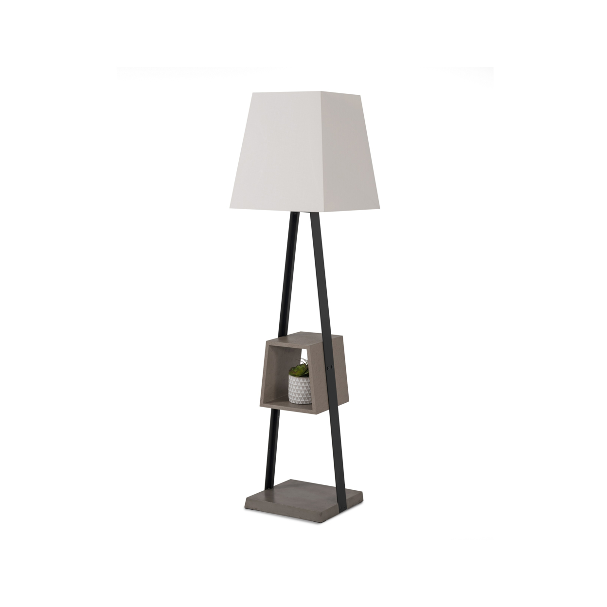 Metal Floor Lamp With Tubular Legs And Rectangular Base, White And Gray- Saltoro Sherpi