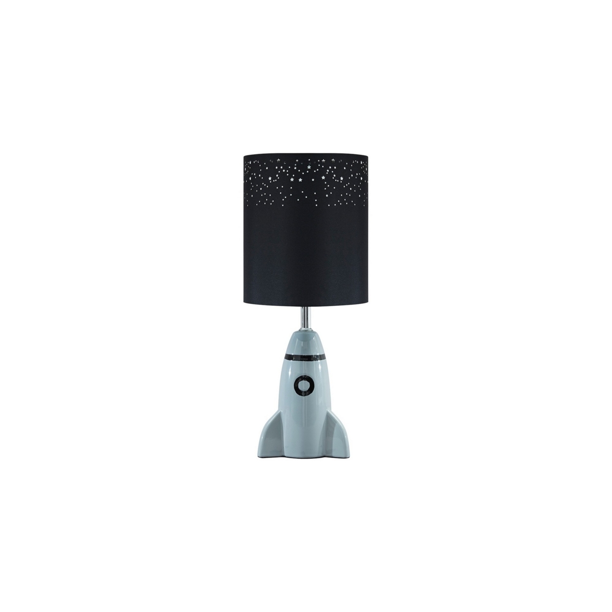 Rocket Ceramic Base Table Lamp With Fabric Shade, Black And Gray- Saltoro Sherpi