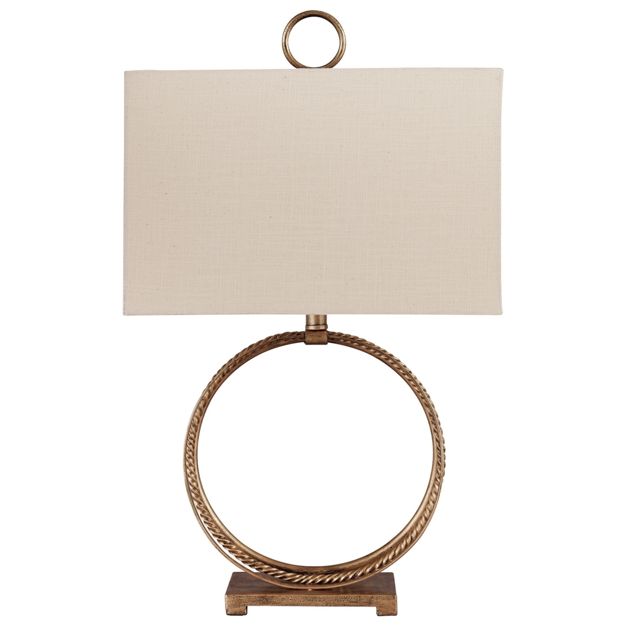 28 Inches Table Lamp With Ring Metal Base, Beige And Gold- Saltoro Sherpi