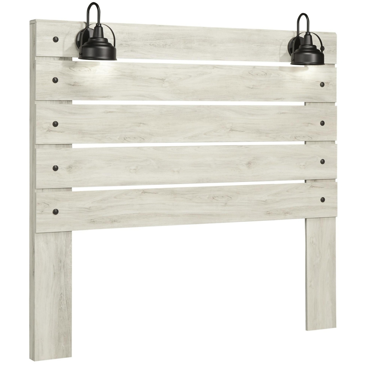 Transitional Wooden Queen Panel Headboard With Slated Design And Lamp, White- Saltoro Sherpi