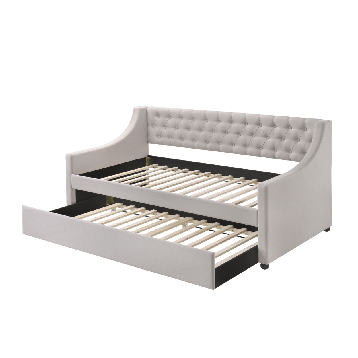 Fabric Twin Size Daybed With Button Tufted Back And Sloped Arms,Light Gray- Saltoro Sherpi