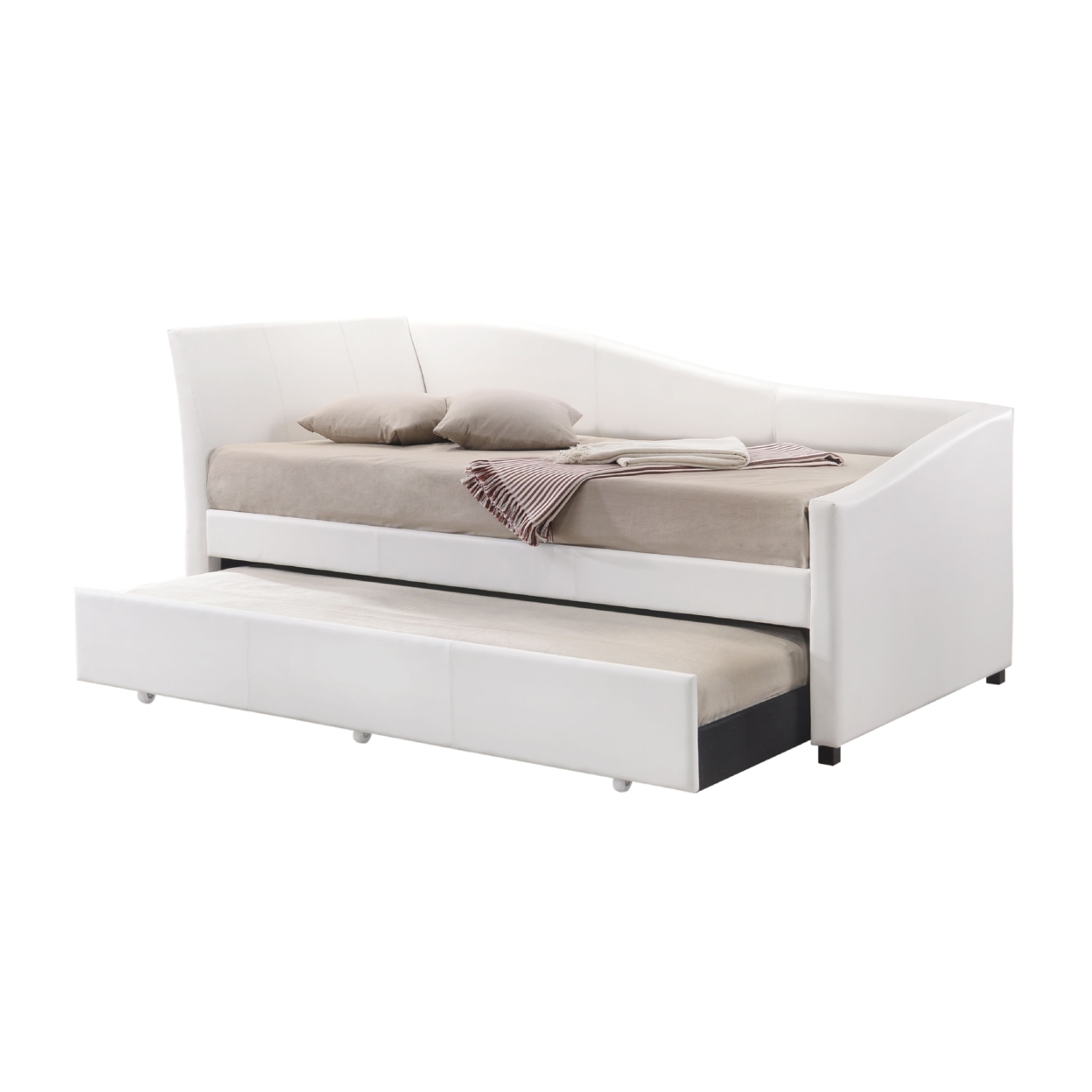 Leatherette Twin Size Daybed And Trundle With Sloped Back, White- Saltoro Sherpi
