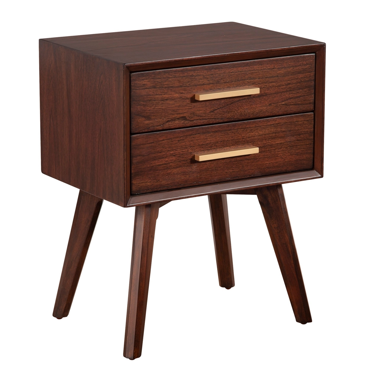 25 Inch 2 Drawer Wooden Nightstand With Bar Pulls, Brown- Saltoro Sherpi