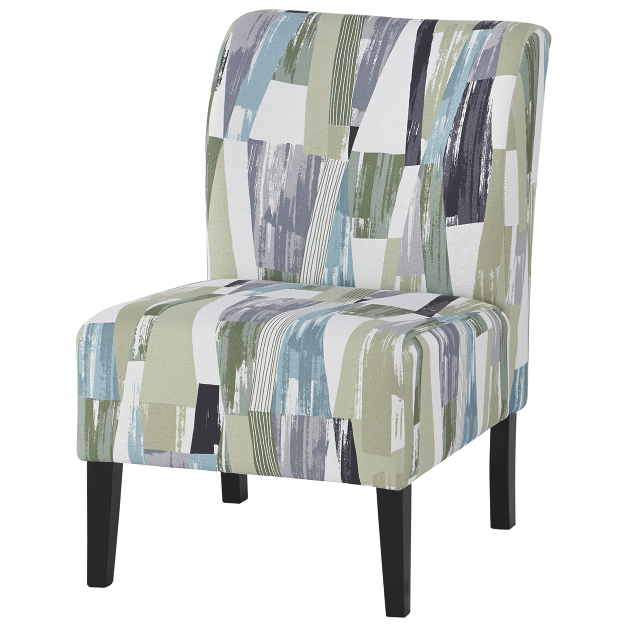 Wooden Armless Accent Chair With Patterned Fabric Upholstery, Multicolor- Saltoro Sherpi