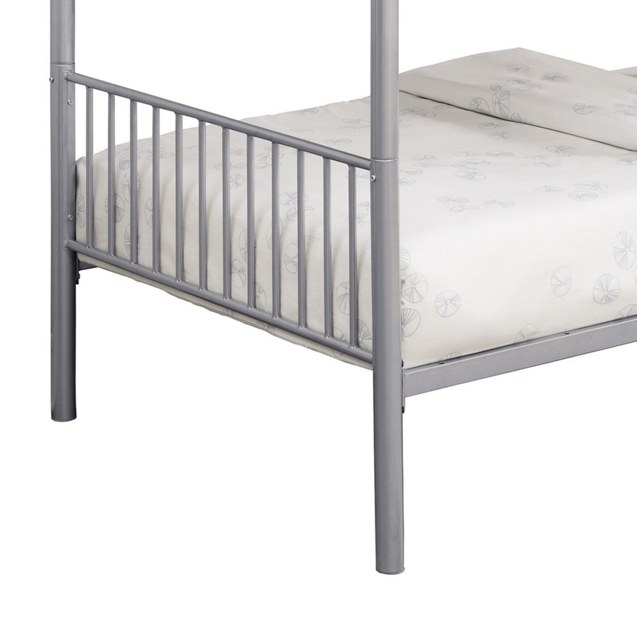 Demi 79 Inch Metal Twin Bunk Bed, Round Curved Headboard, Slatted, Gray