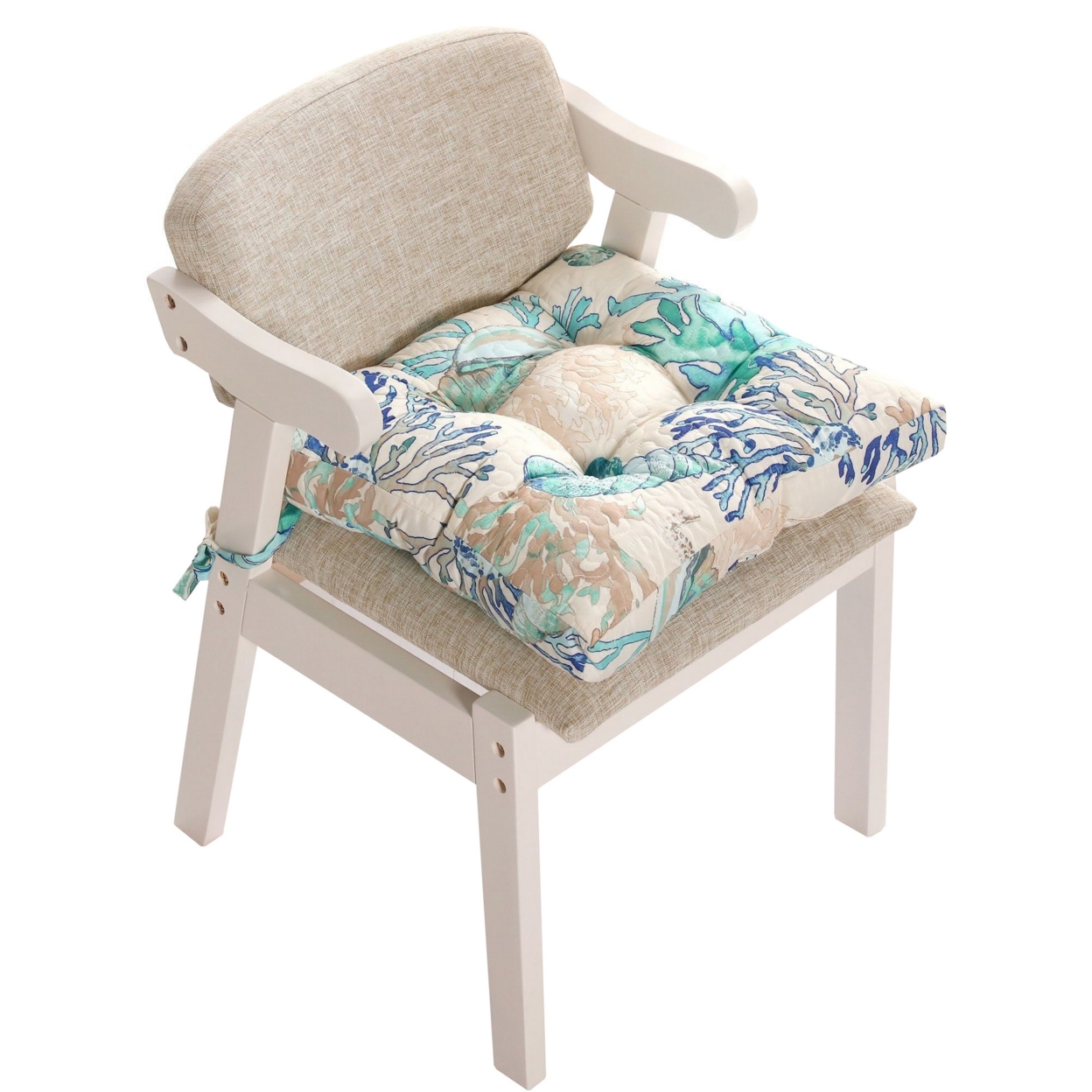 Wade 18 X 18 Microfiber Chair Cushion, Ocean Look, Set Of 4, Floral Pattern- Saltoro Sherpi