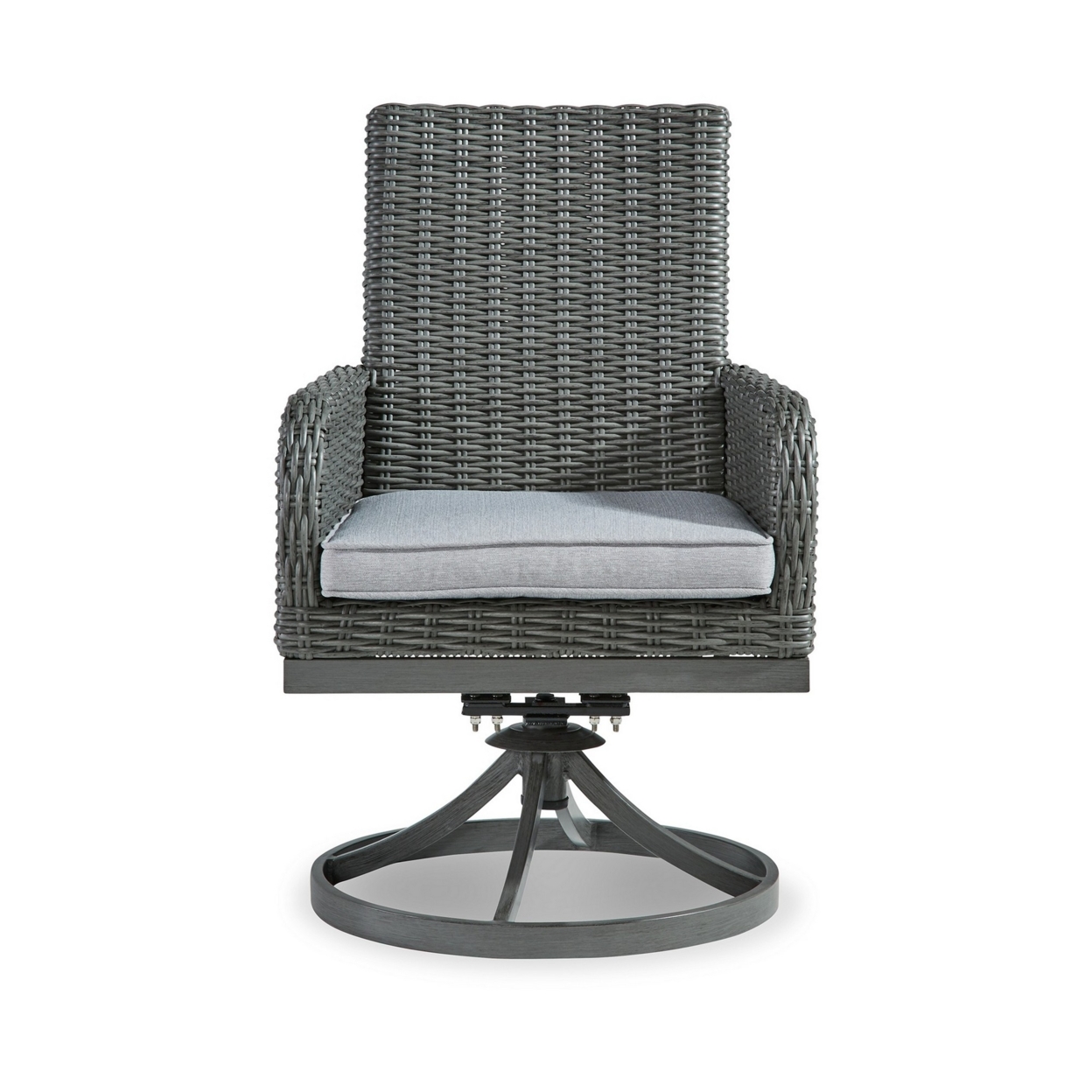 Asp 24 Inch Outdoor Swivel Chair, Set Of 2, Aluminum Frame, Gray Upholstery- Saltoro Sherpi
